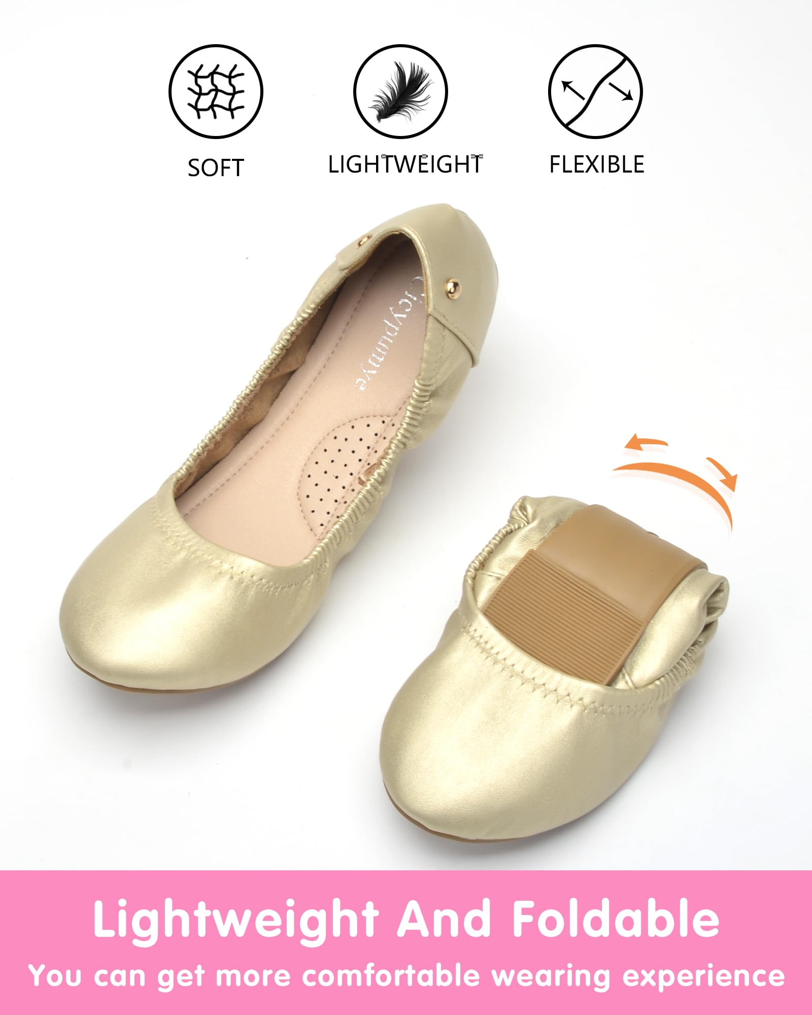 Women's Comfortable Ballet Flats Shoes - Elegant Round Toe Ballerina Flats for Dressy & Casual Wear | Perfect for Office, Parties & Everyday Use (Gold)