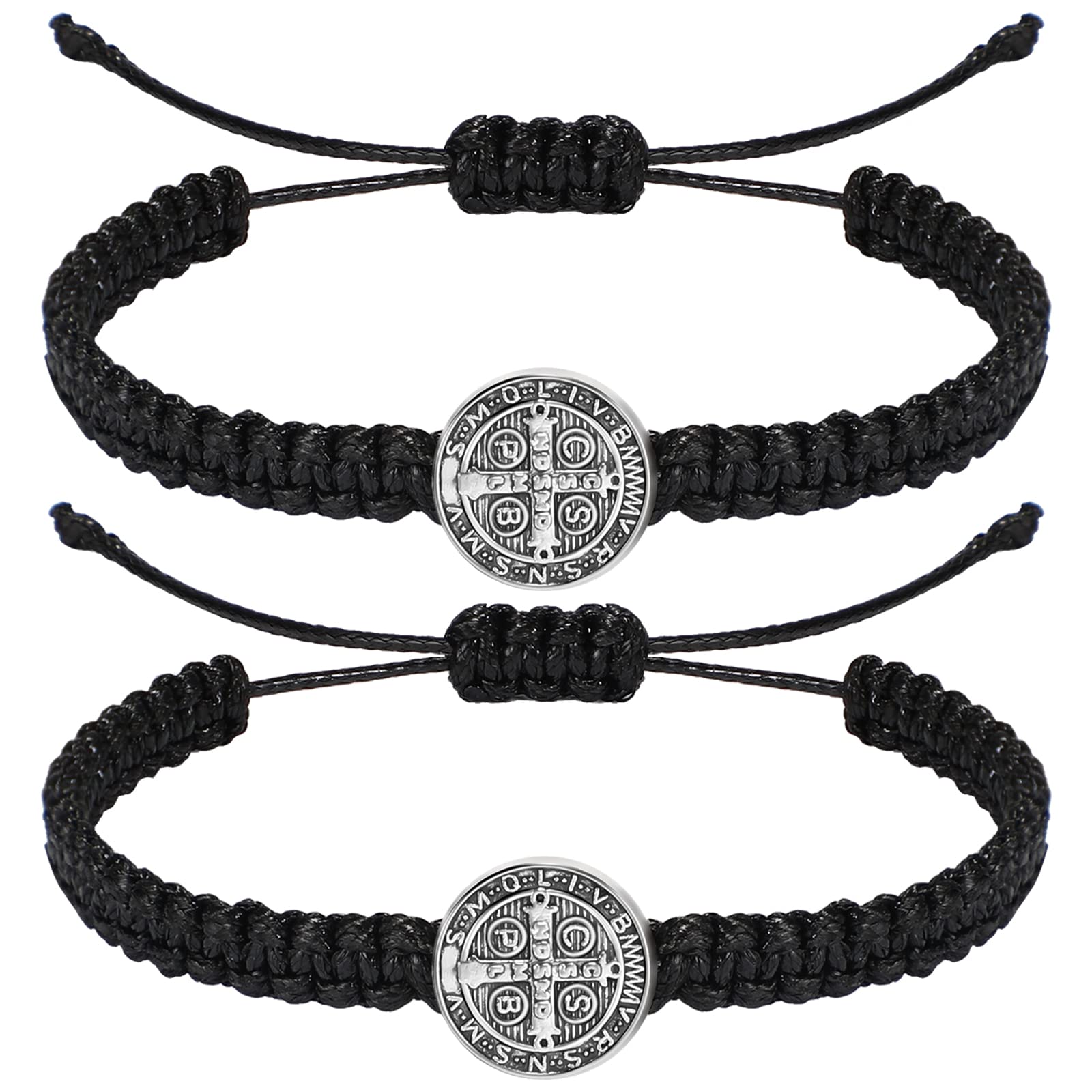 Fumete 2 Pack Adjustable Catholic Saint Benedict Medal Bracelets - Religious Gifts for Men & Women - Perfect for Birthday, Baptism, Confirmation & Holiday Gifts - Inspirational Jewelry for Faith & Protection