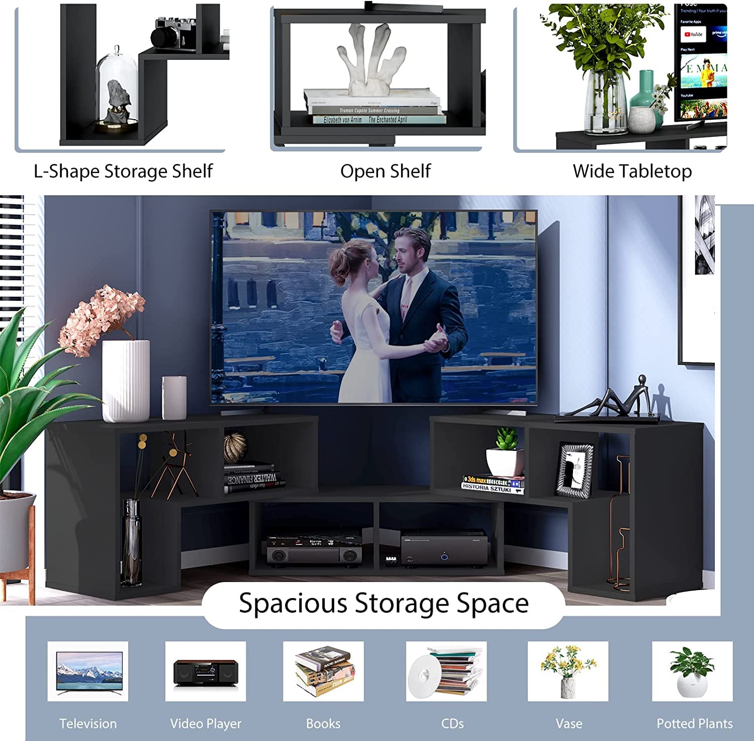 Giantex Modern 3-Piece DIY Open Bookcase Shelf Set - Black Storage & Display Console TV Stand for Living Room, Bedroom | Perfect for Organizing Books, Decor & Entertainment Systems