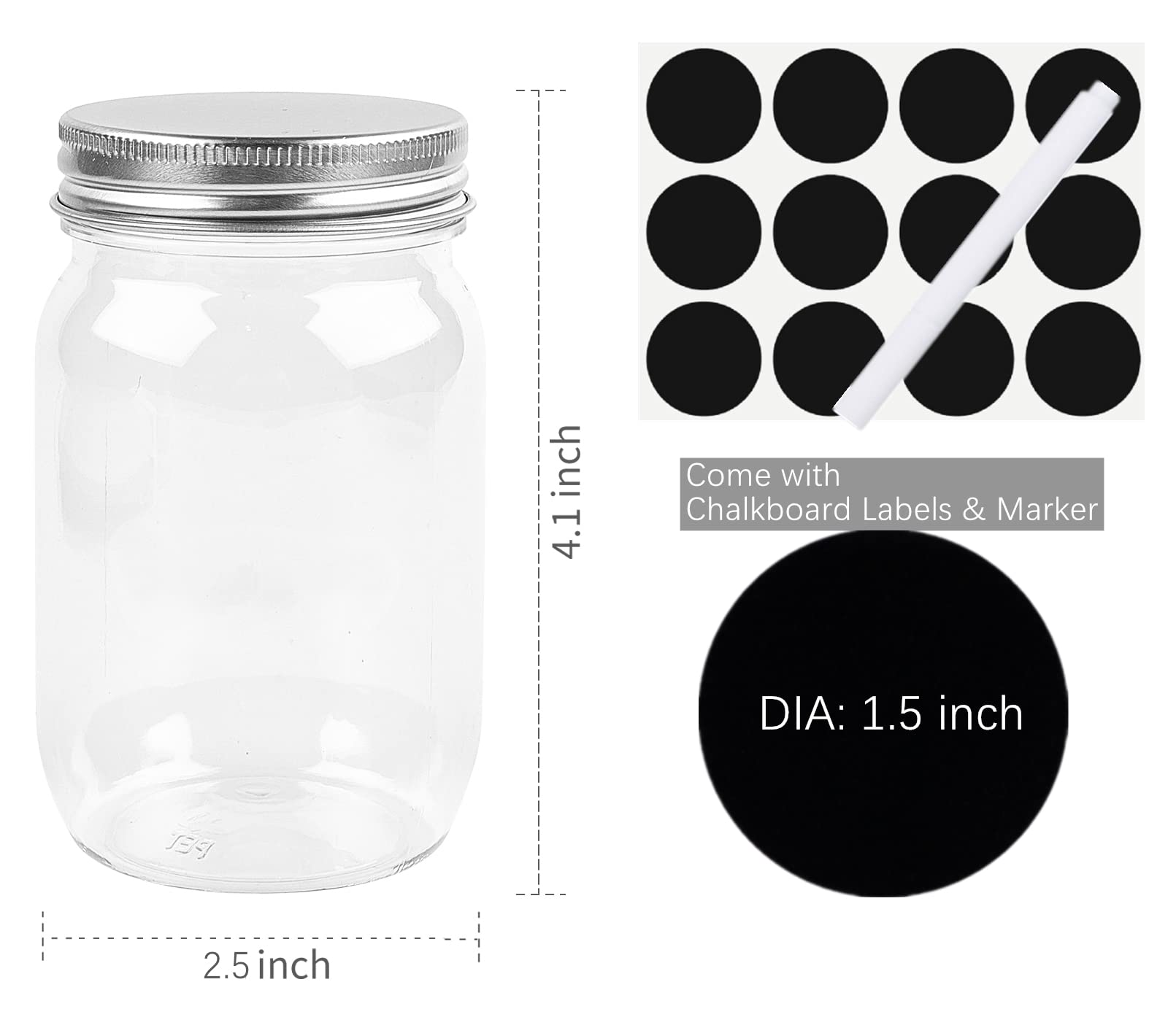 TUZAZO 12-Pack 8oz Clear Plastic Mason Jars with Screw-On Lids - BPA Free Refillable Round Containers for Slime, Spices, Candles & DIY Crafts - Perfect for Kitchen Pantry, Bathroom & Craft Room Organization