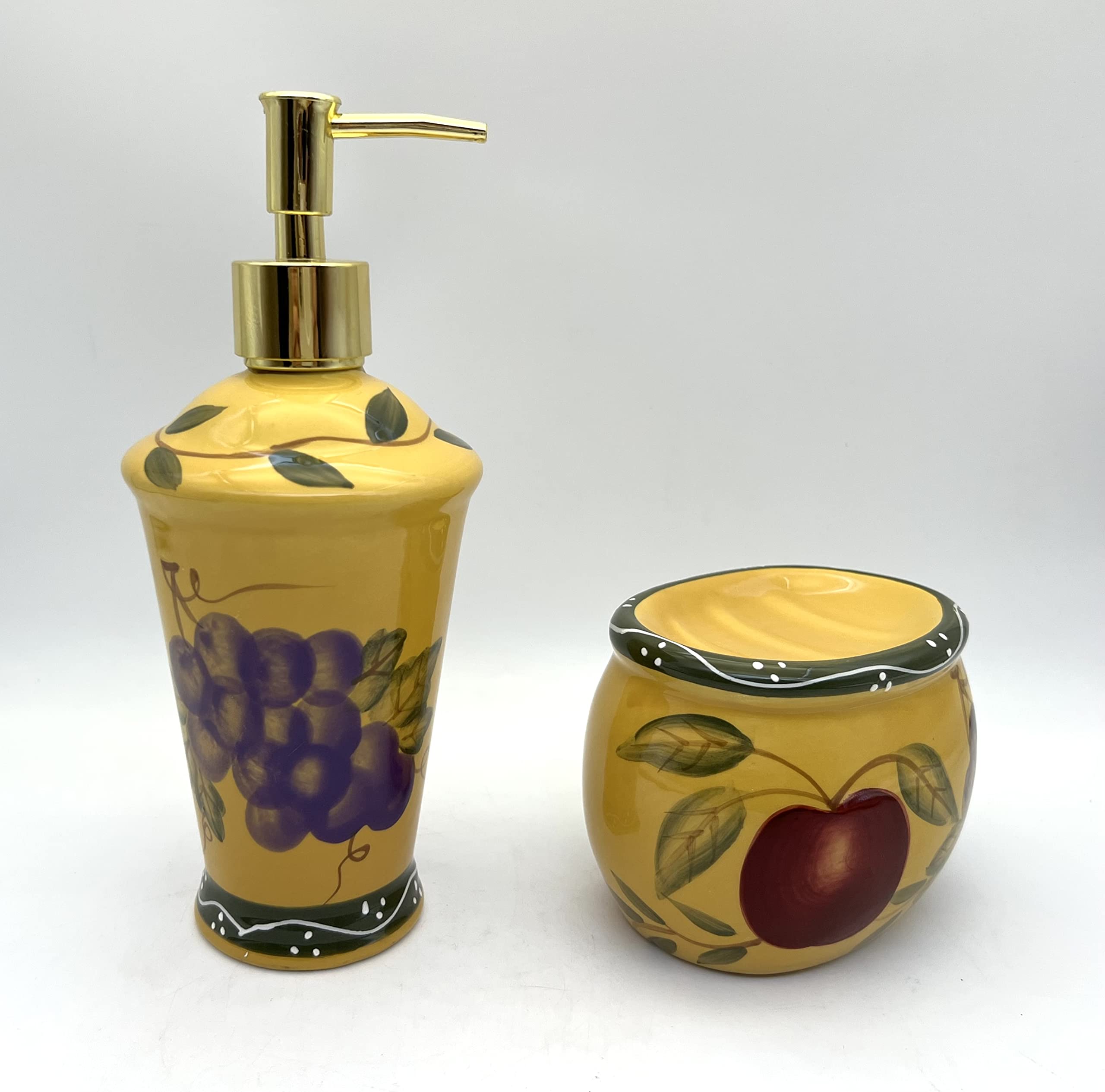 Tuscany Mixed Fruit Hand Painted Ceramic Soap Dispenser & Scouring Pad Holder - Bathroom & Kitchen Countertop Organizer for Sponges, Brillo Pads & Liquid Storage | Perfect for Farmhouse, Rustic Decor & Small Space Organization