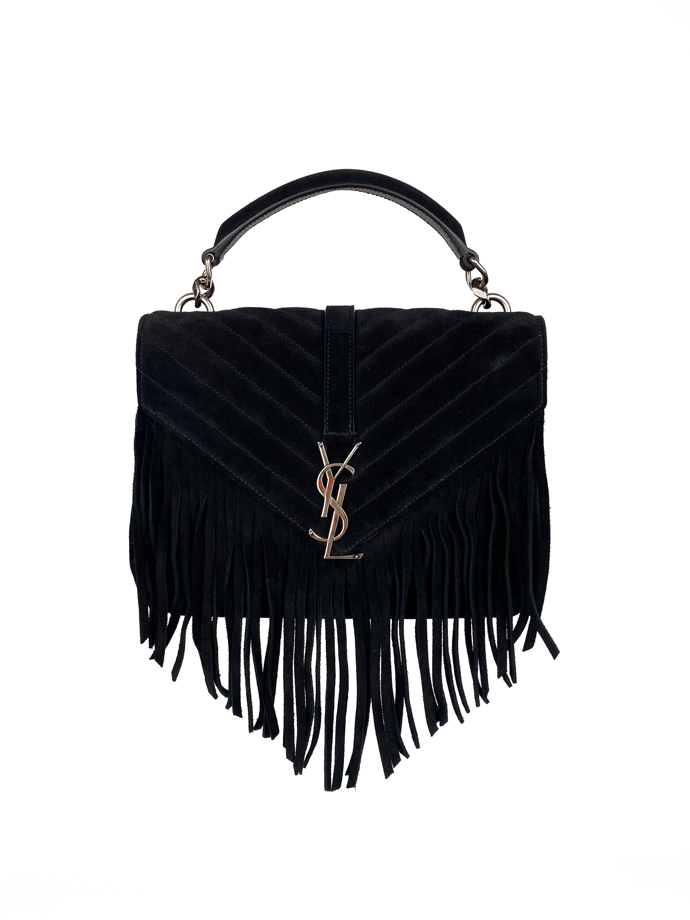 Saint Laurent Black Suede Fringe Shoulder Bag for Women | Luxury Designer Crossbody Purse | Perfect for Evening Parties, Date Nights & Special Occasions