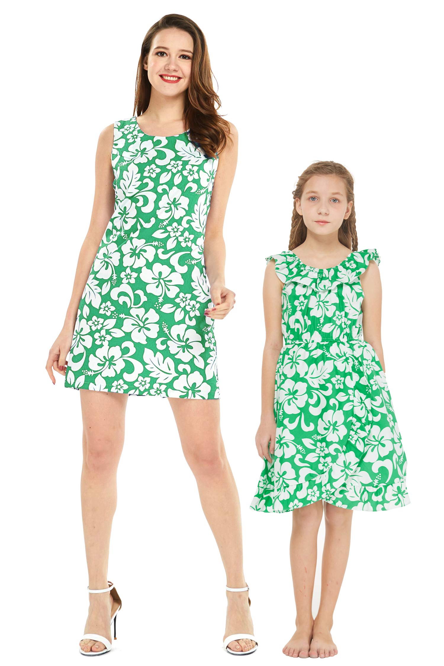 Hawaiian Luau Matching Mother Daughter Wrap Dresses - Classic Red Hibiscus Print for Beach Vacation, Family Photos & Summer Parties
