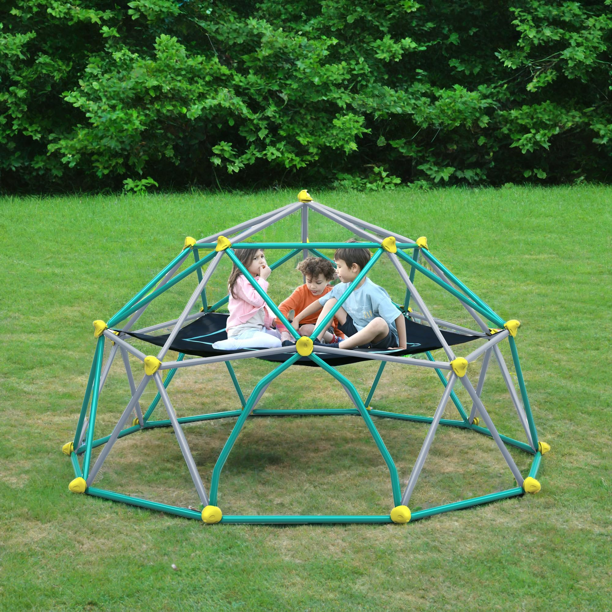 NicBex 12 FT Heavy-Duty Geometric Dome Climber for Kids - 1000 LB Capacity Outdoor Jungle Gym with Hammock - Easy Assembly Backyard Play Equipment (Green & Grey) - Perfect for Outdoor Play, Birthday Gifts & Backyard Adventures