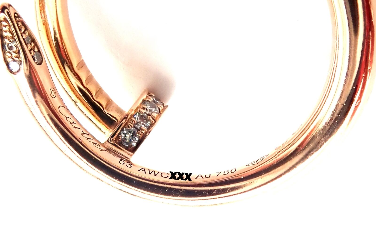 Authentic Cartier Juste Un Clou 18k Rose Gold Diamond Ring Size 53 - Luxury Nail Band Jewelry for Women, Perfect for Weddings, Parties & Special Occasions