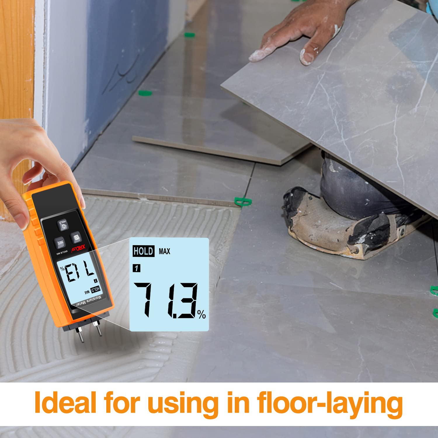 Digital Moisture Meter for Walls & Wood - XRCLIF Portable Humidity Detector for Leaks, Mortar, Cement & Lumber with Backlit Display (Yellow) - Ideal for Home Inspections, Construction & DIY Projects