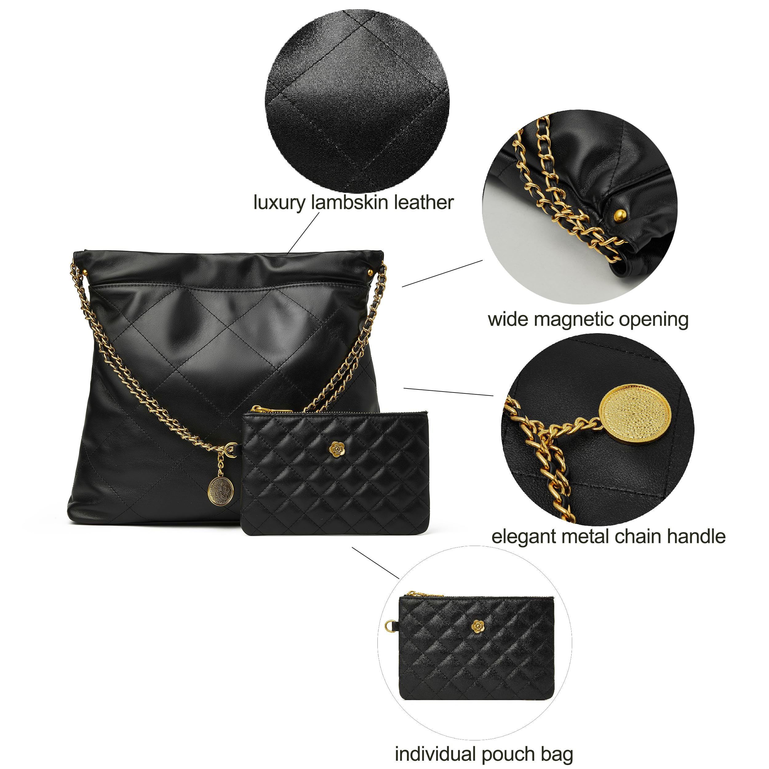 DORIS&JACKY Women's Luxury Quilted Tote Bag Set - Soft Lambskin Shoulder Purse & Large Leather Work Handbag with Small Clutch | Perfect for Office, Travel & Everyday Use