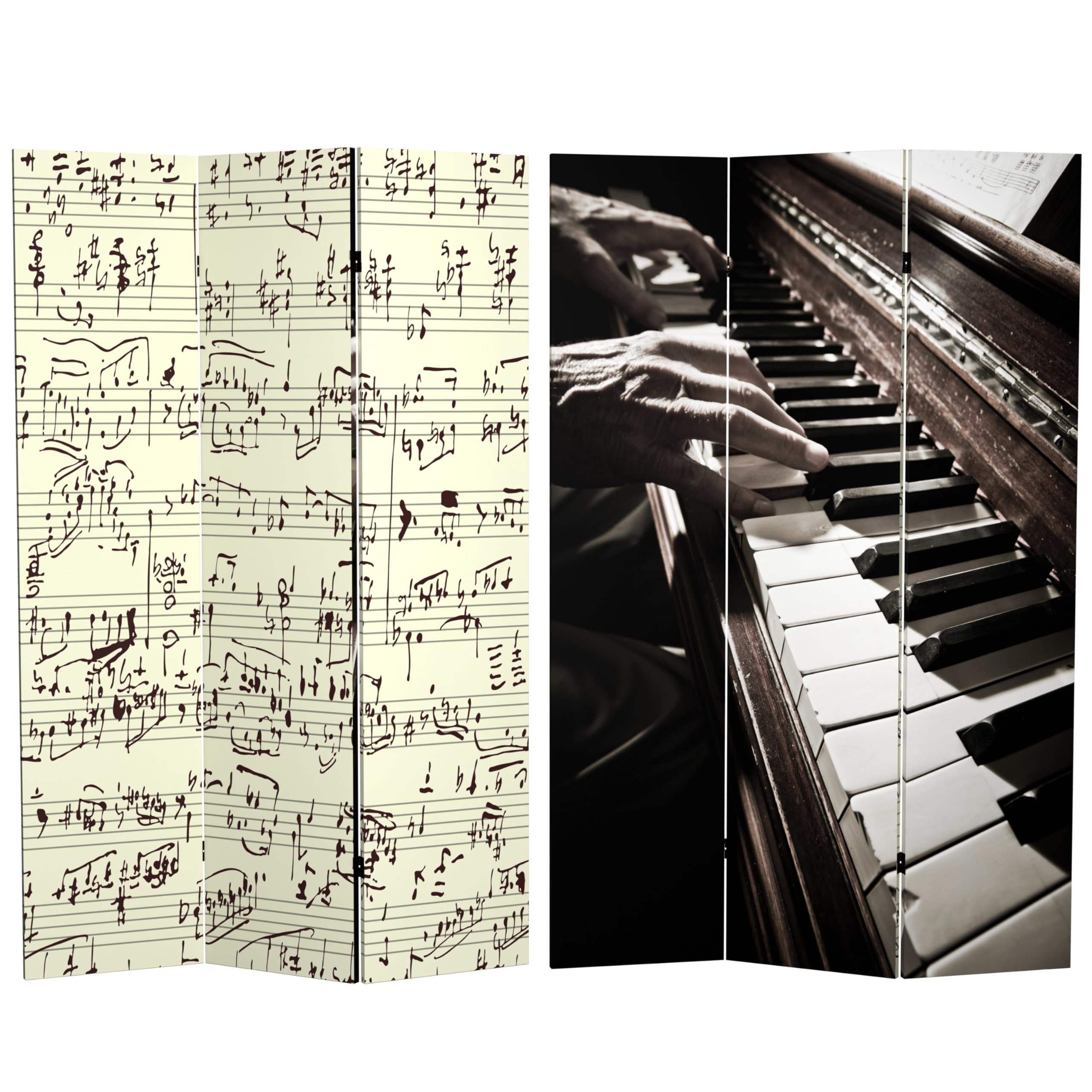 6 ft. Tall Double Sided Music Canvas Room Divider - 71 Inch High 3 Panel Folding Screen with Piano Notes Design | Perfect for Home Decor, Office Partition, Wedding Backdrop & Event Decoration