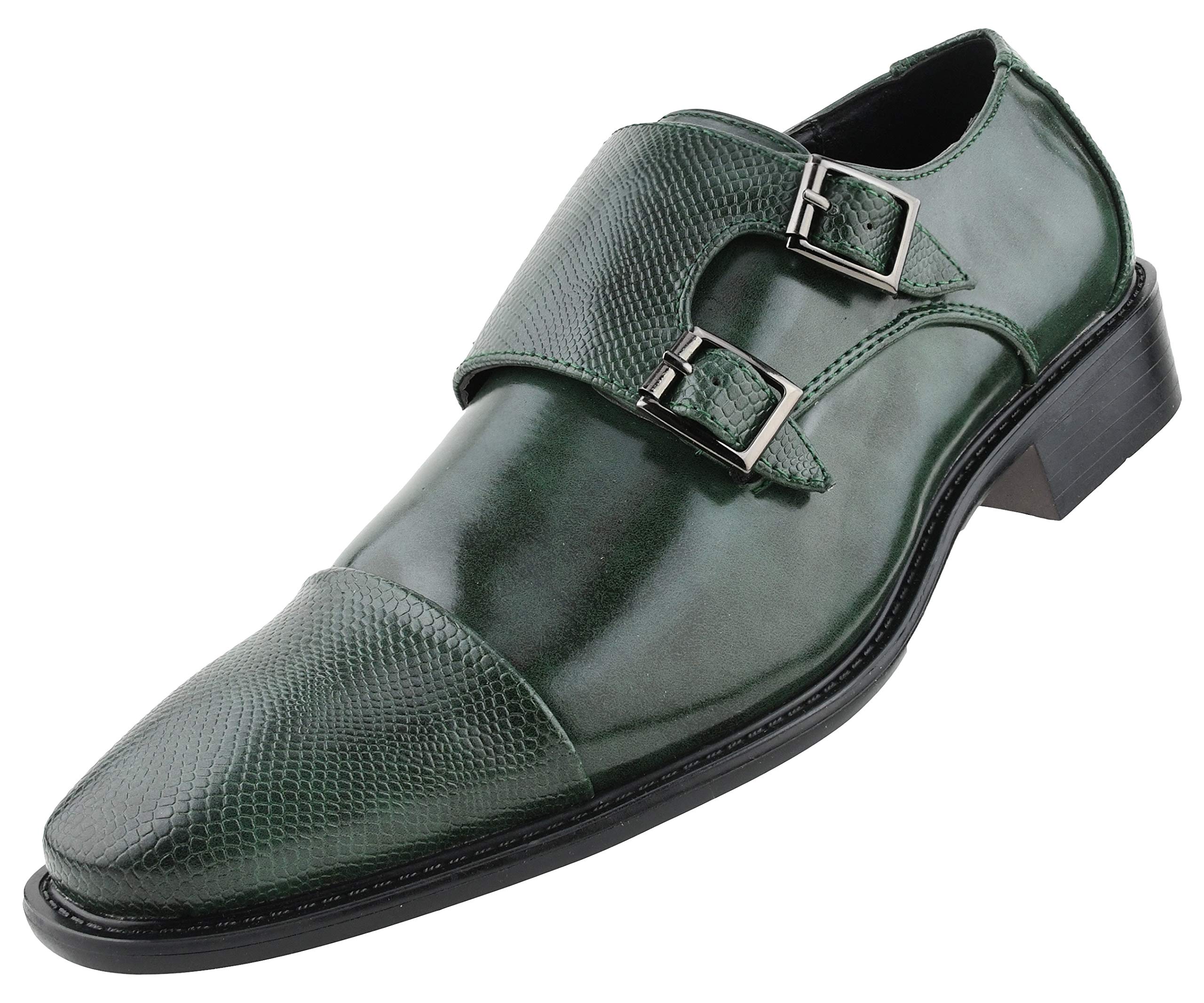 Bolano Bancroft Men's Monk Strap Dress Shoes - Slip On Formal Shoes with Embossed Cap Toe & Double Monk Strap - Perfect for Business, Weddings & Office Wear
