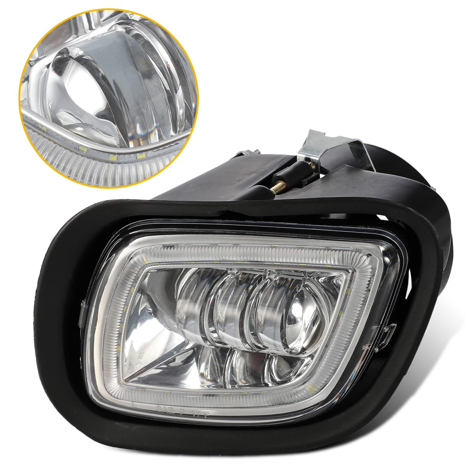 Partsam Pair LED Fog Lights with Halo Ring for Freightliner Cascadia 2008-2017 - Clear Lens, White Light, 12V Plug & Play - Perfect for Night Driving and Enhanced Road Visibility