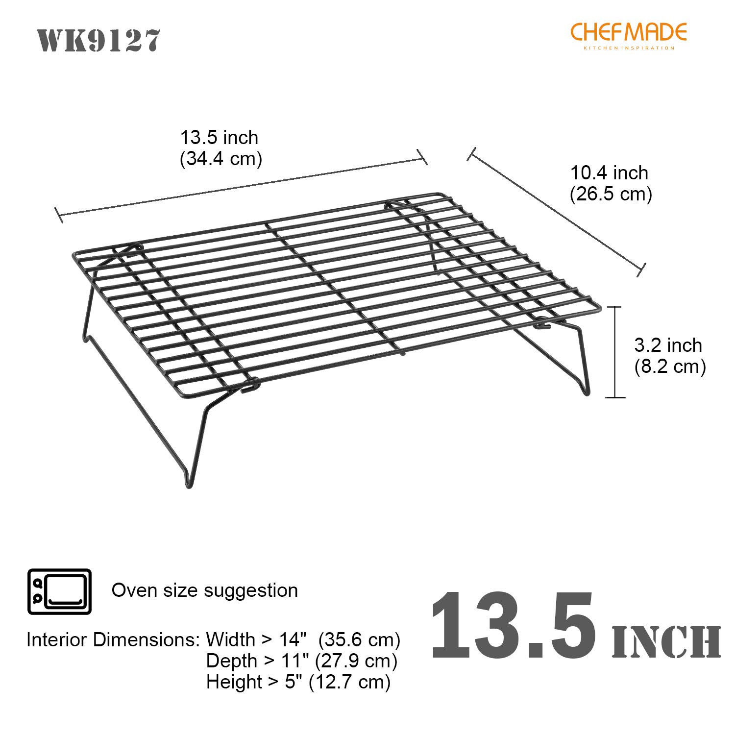 CHEFMADE 13.5-Inch 3-Tier Non-Stick Stackable Collapsible Baking Cooling Rack Set - Black Rectangle Wire Rack for Oven Baking, Roasting, Pastry Cooling - Perfect for Home Bakers & Professional Kitchens
