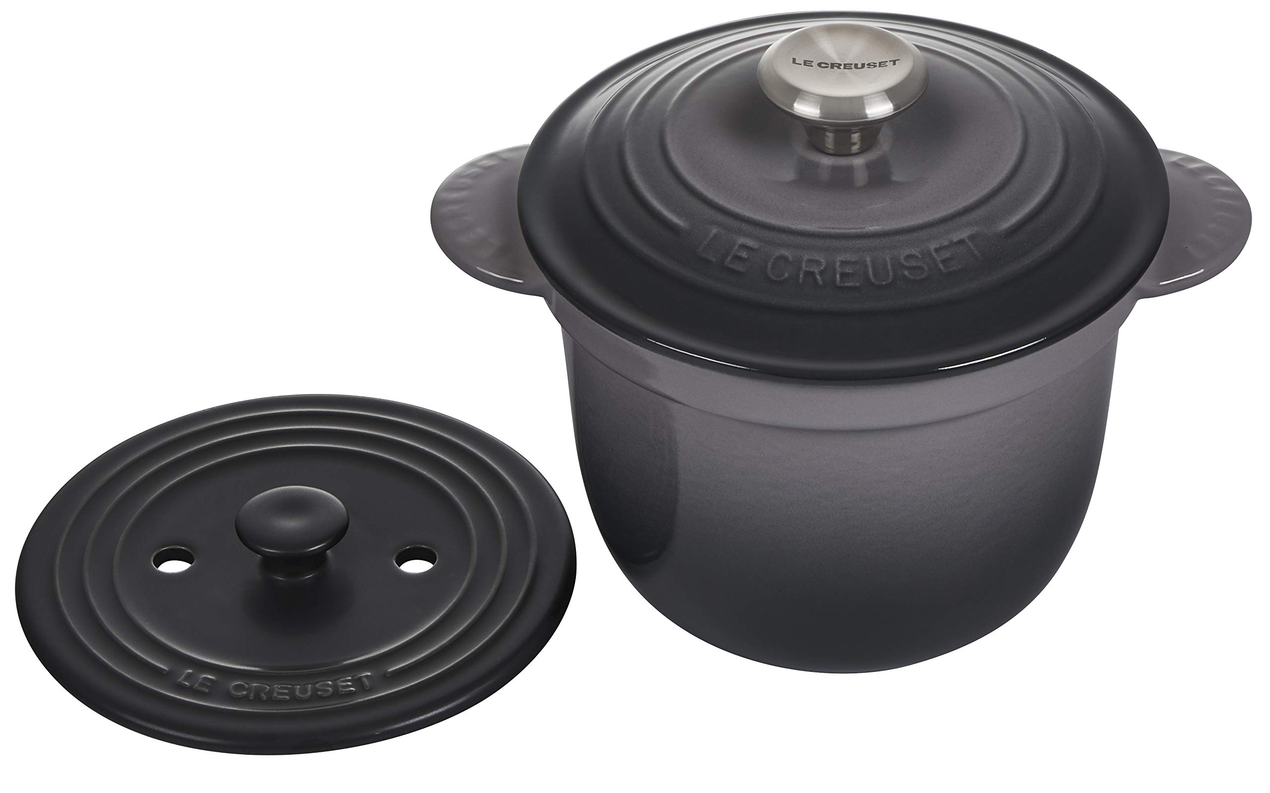 Le Creuset Enameled Cast Iron Rice Cooker with Lid & Stoneware Insert – 2.25 Quart, Oyster – Perfect for Stovetop Cooking, Serving & Keeping Rice Warm