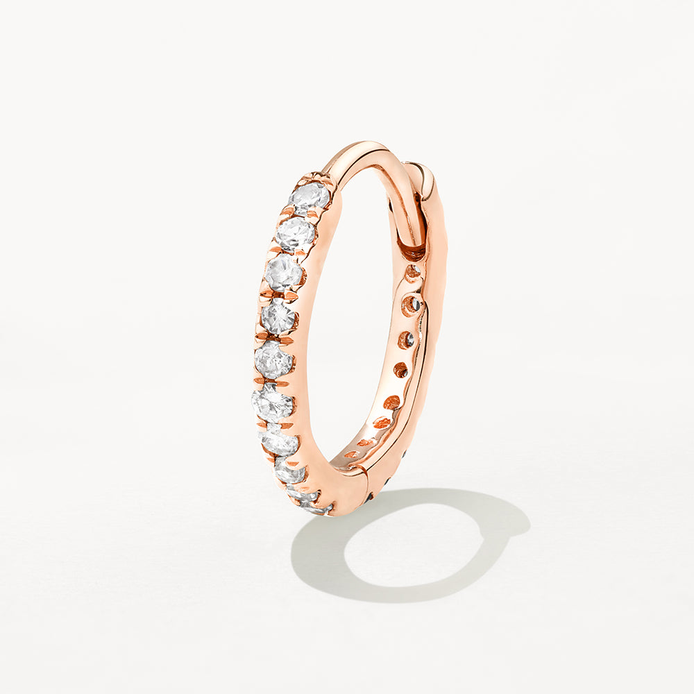 10k Rose Gold Diamond Helix Huggie Single Earring - Perfect for Cartilage Piercing, Everyday Wear & Special Occasions