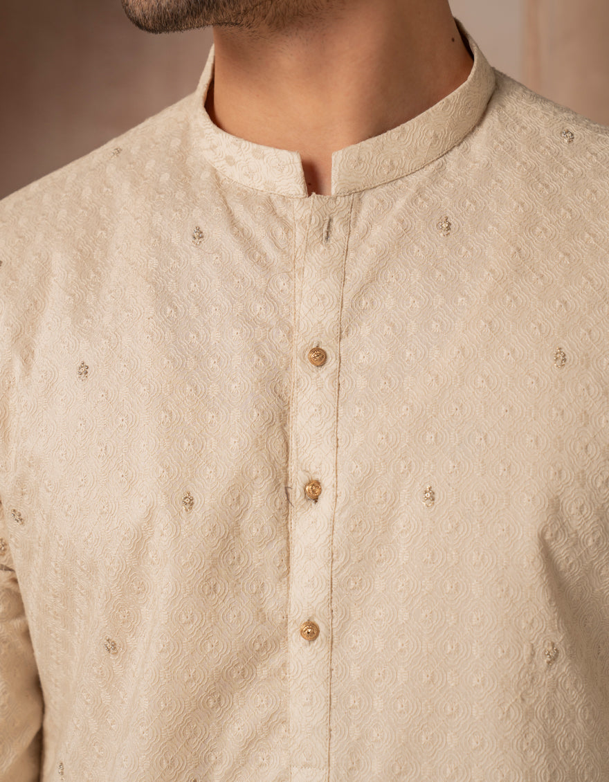 Premium Cotton Ecru Special Kurta by J. Junaid Jamshed - Elegant Traditional Pakistani Wear for Men - Perfect for Eid, Weddings & Festive Occasions