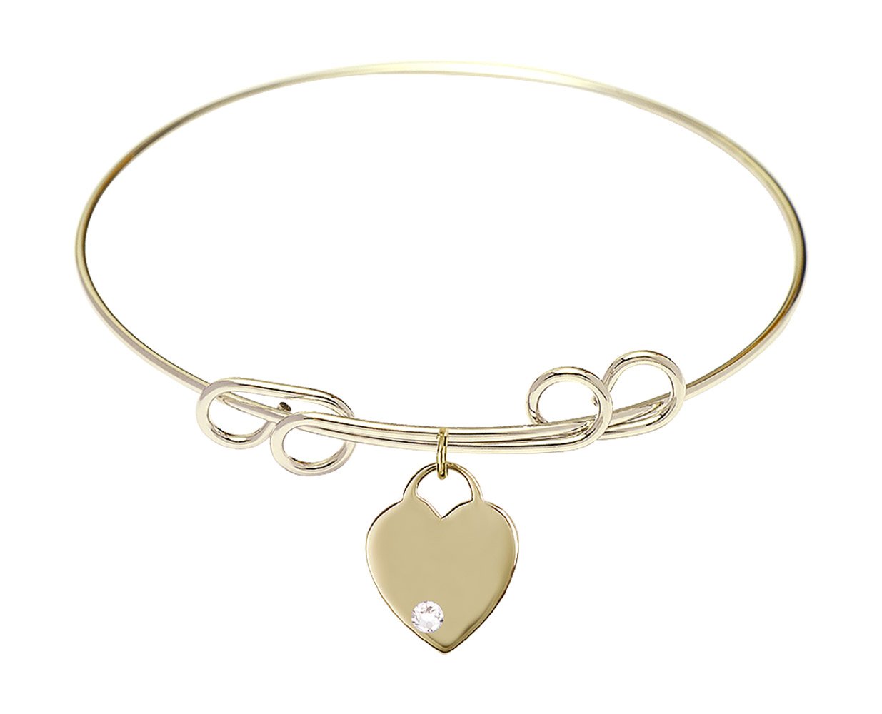 8 Inch Round Double Loop Bangle Bracelet with Heart Charm & April Birthstone Crystal - Elegant Jewelry for Women, Perfect for Birthday Gifts, Anniversaries & Special Occasions
