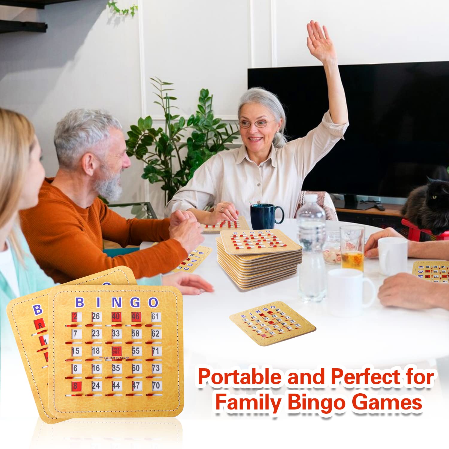 GSE 5-Ply Stitched Bingo Cards with Sliding Windows - 100-Pack Large Print Easy-Read Bingo Game Cards for Adults & Seniors - Perfect for Bingo Nights, Family Game Nights, and Senior Center Activities