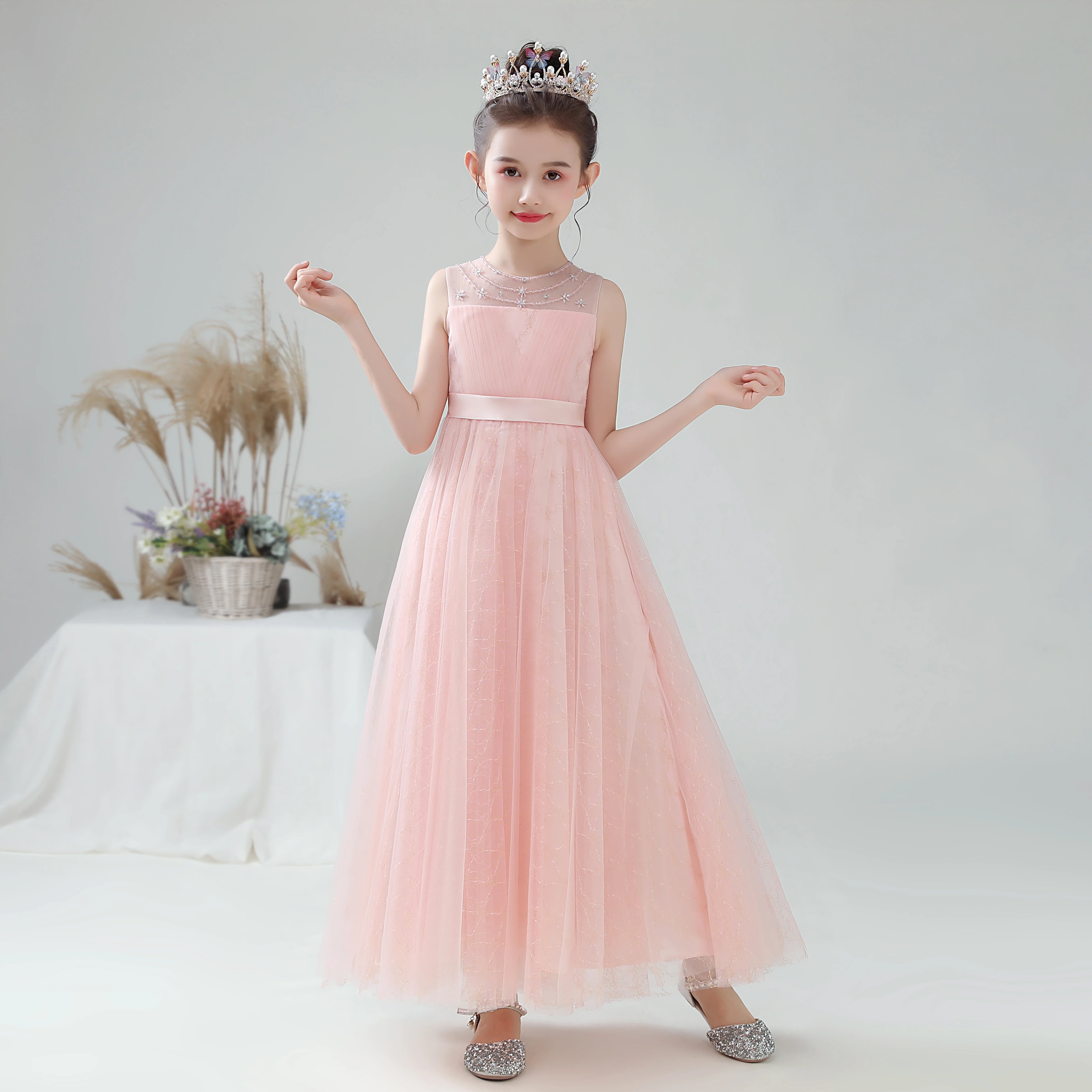 Sparkly Pink Tulle Flower Girl Dress for Wedding Party - Elegant Bridesmaid Gown for Special Occasions, Birthday & Pageant Events
