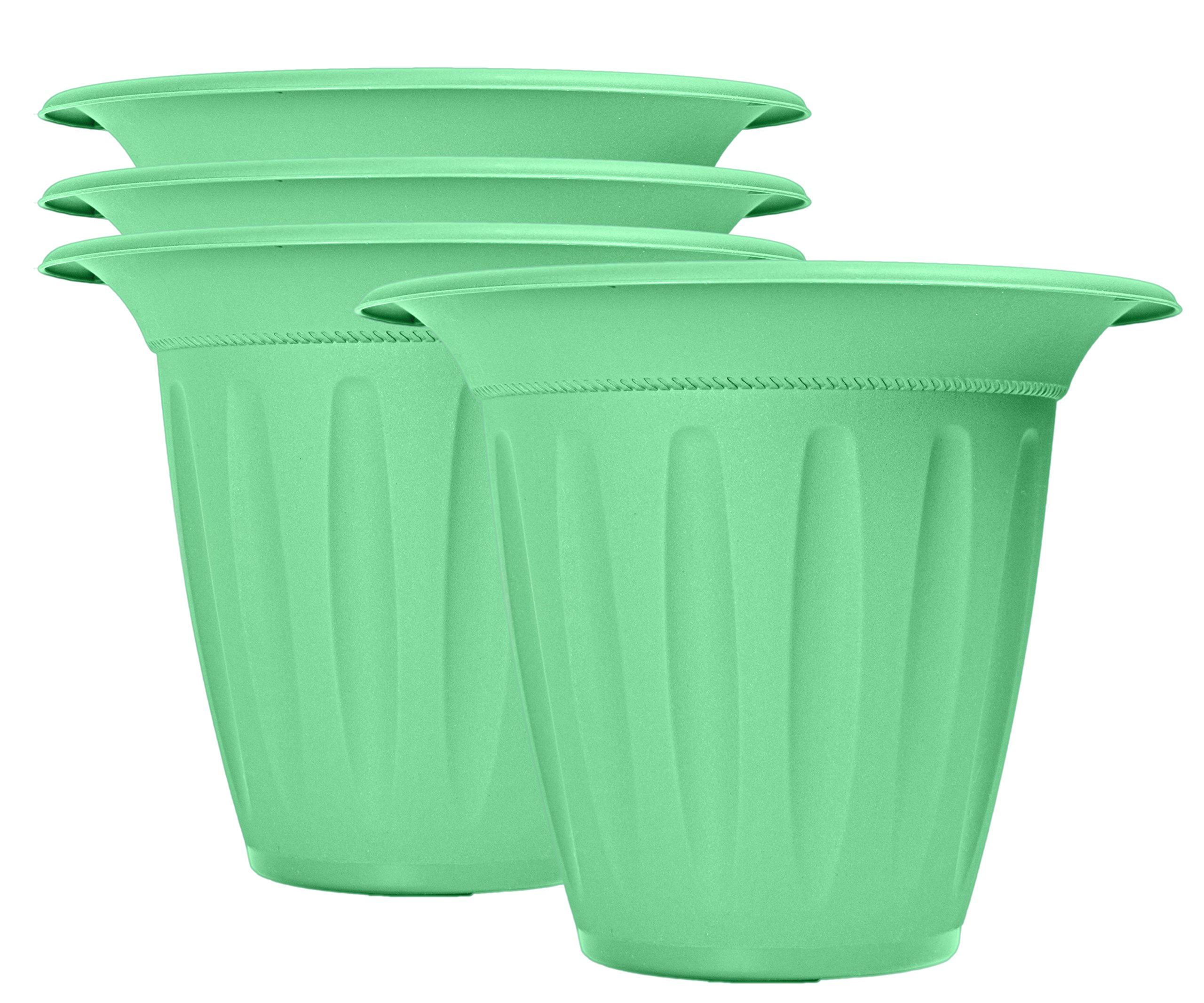 4-Pack Large Dark Green Plastic Embossed Planters - 10.5 Inch Round Flower Pots for Indoor/Outdoor Plants - Perfect for Home Garden, Patio, Balcony Decor