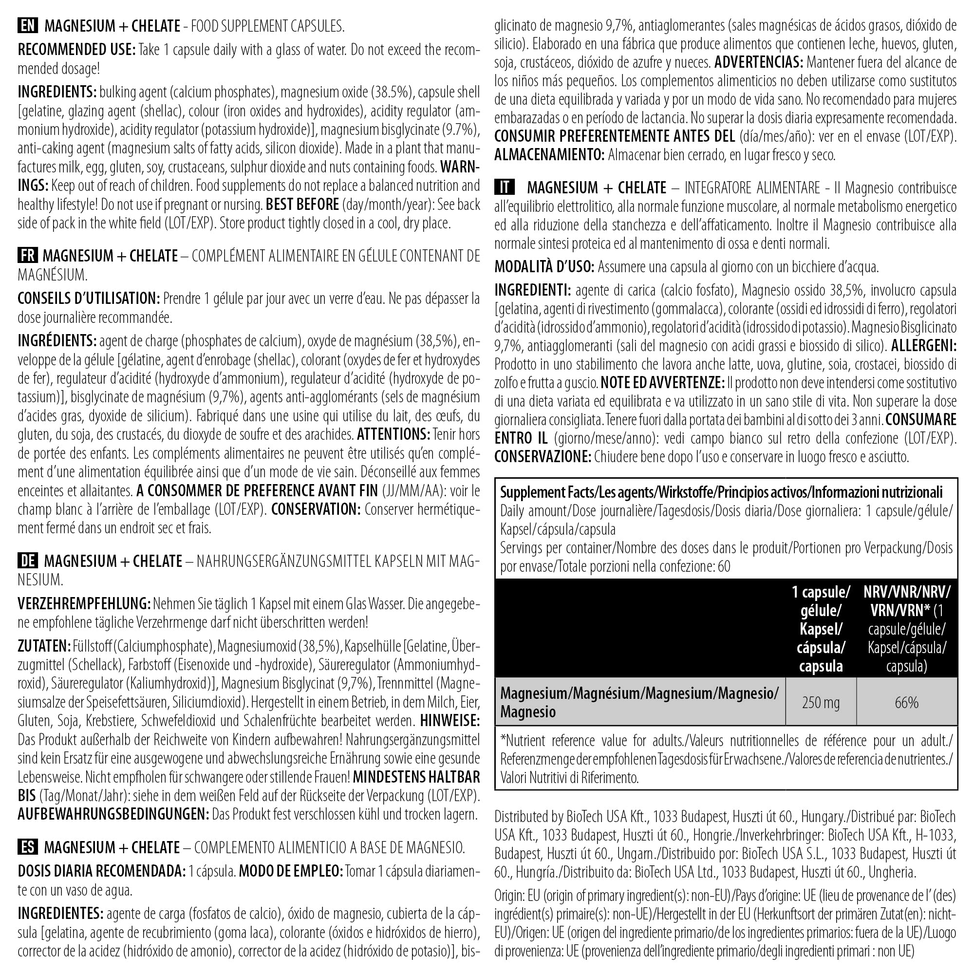 BioTechUSA Magnesium + Chelate 60 Capsules - High Absorption Magnesium Supplement for Muscle Recovery, Sleep & Stress Relief - Perfect for Athletes & Active Lifestyles
