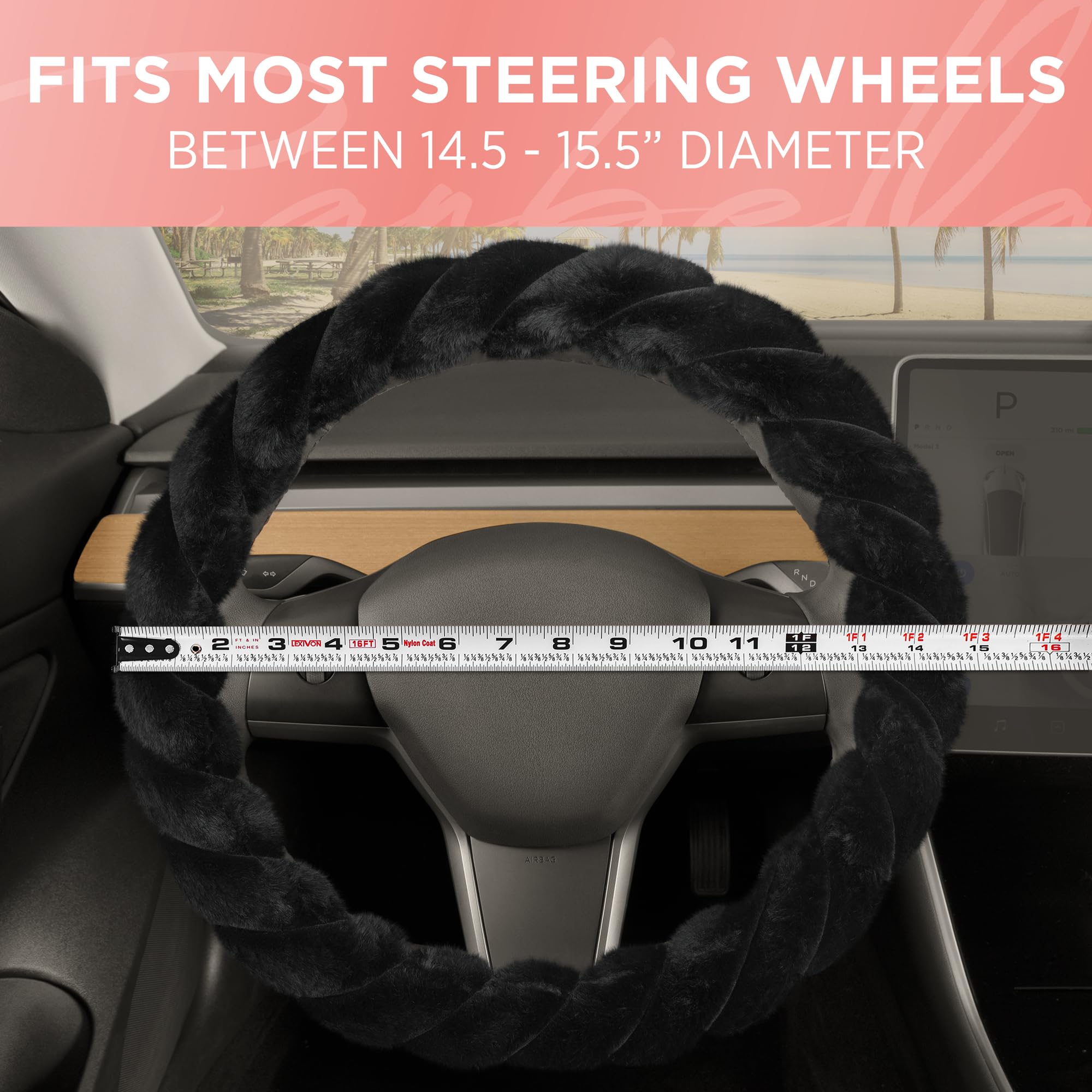 Premium Black Faux Fur Steering Wheel Cover - Soft & Fluffy 15 Inch Universal Fit for Most Cars - Cozy & Stylish Car Accessories for Women - Perfect for Winter Driving & Cold Weather Comfort