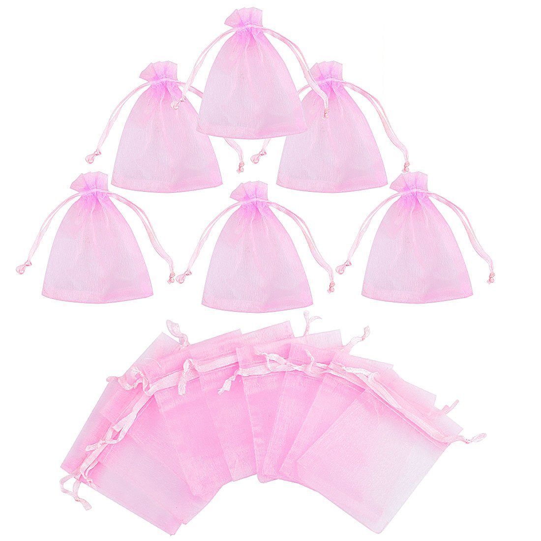 100 Pcs Pink Organza Bags 2.7x3.5 inch - Drawstring Jewelry Pouches for Wedding Favors, Party Gifts & Candy Packaging - Perfect for Bridal Showers, Baby Showers and Festive Events