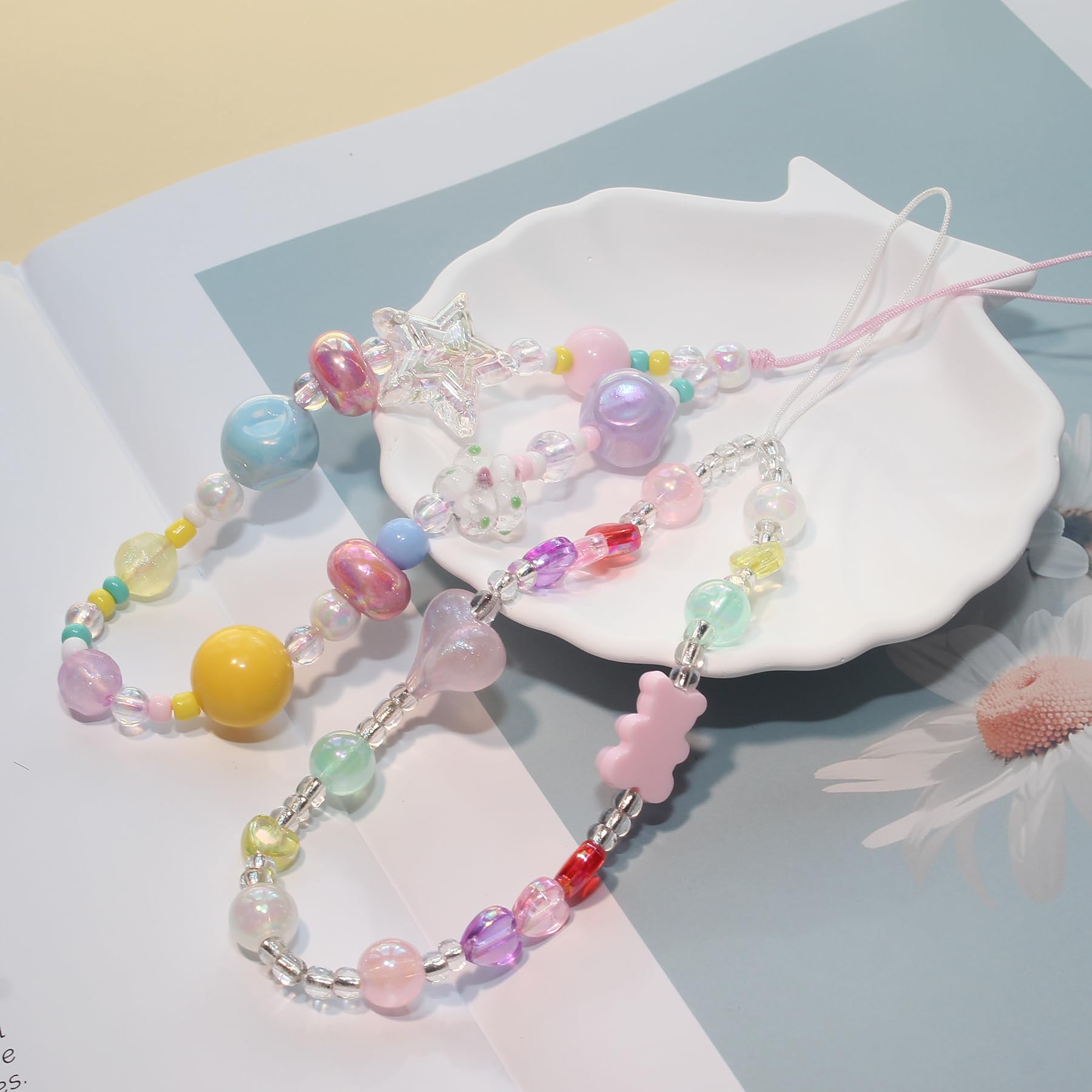 Handmade Beaded Phone Charms Strap - Cute Flower Heart Bear Bracelet Wrist Lanyard for Phone Case & Camera Accessories | Perfect for Girls, Teens, DIY Gifts, and Everyday Fashion Accessory