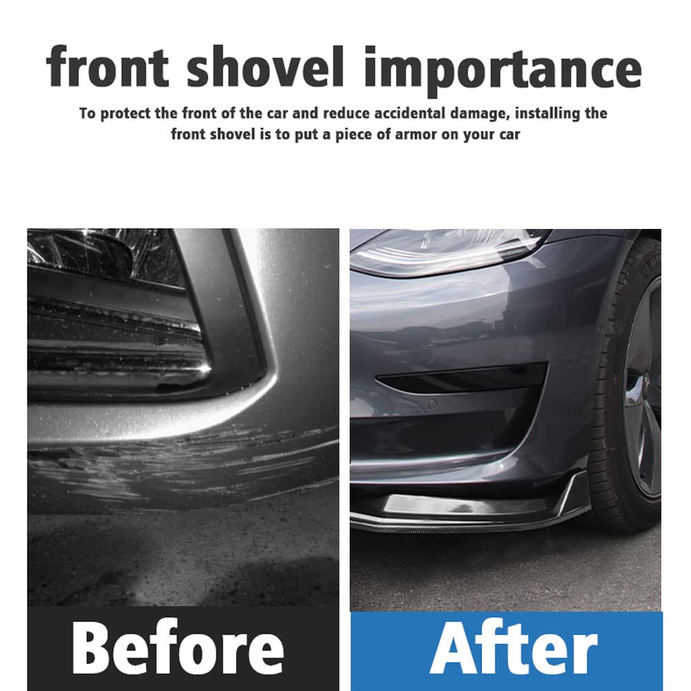 2017-2023 Tesla Model 3 Front Bumper Lip Spoiler - ABS Gloss Carbon Fiber Chin Splitter Protector | Enhances Aerodynamics & Sporty Look | Perfect for Car Enthusiasts & Performance Upgrades