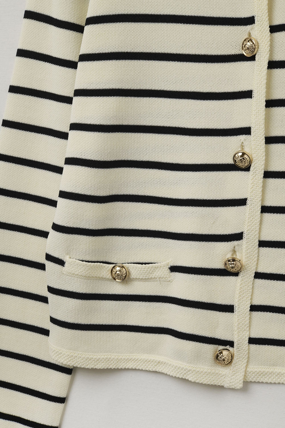 Black Striped Cream Cardigan with Gold Buttons - Cozy Knit Sweater for Women, Perfect for Fall & Winter Layering, Office Wear, and Casual Outfits