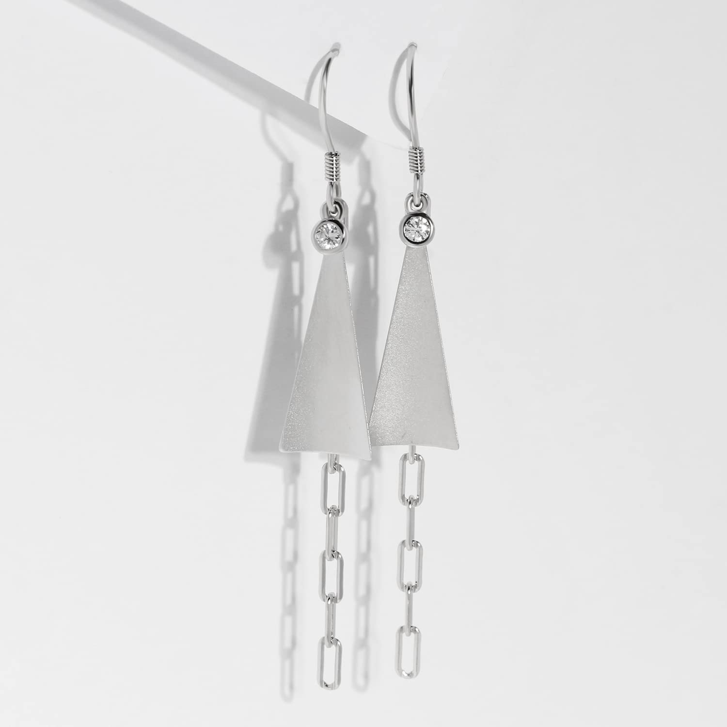 Meissa 925 Sterling Silver Dangle Drop Earrings - Edgy Triangle Geometric Chain Link Handmade Jewelry for Women | Perfect for Parties, Date Nights & Special Occasions