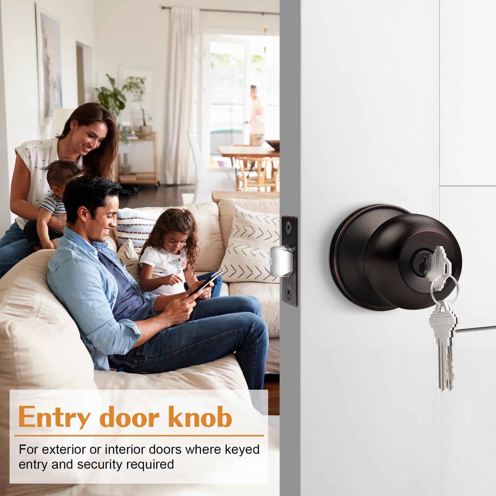Probrico Oil Rubbed Bronze Door Knob with Lock - 1 Pack Interior/Exterior Keyed Entry Door Handle with Keys - Round Ball Knob for Standard Doors - Perfect for Bedroom, Bathroom, Office & Home Security