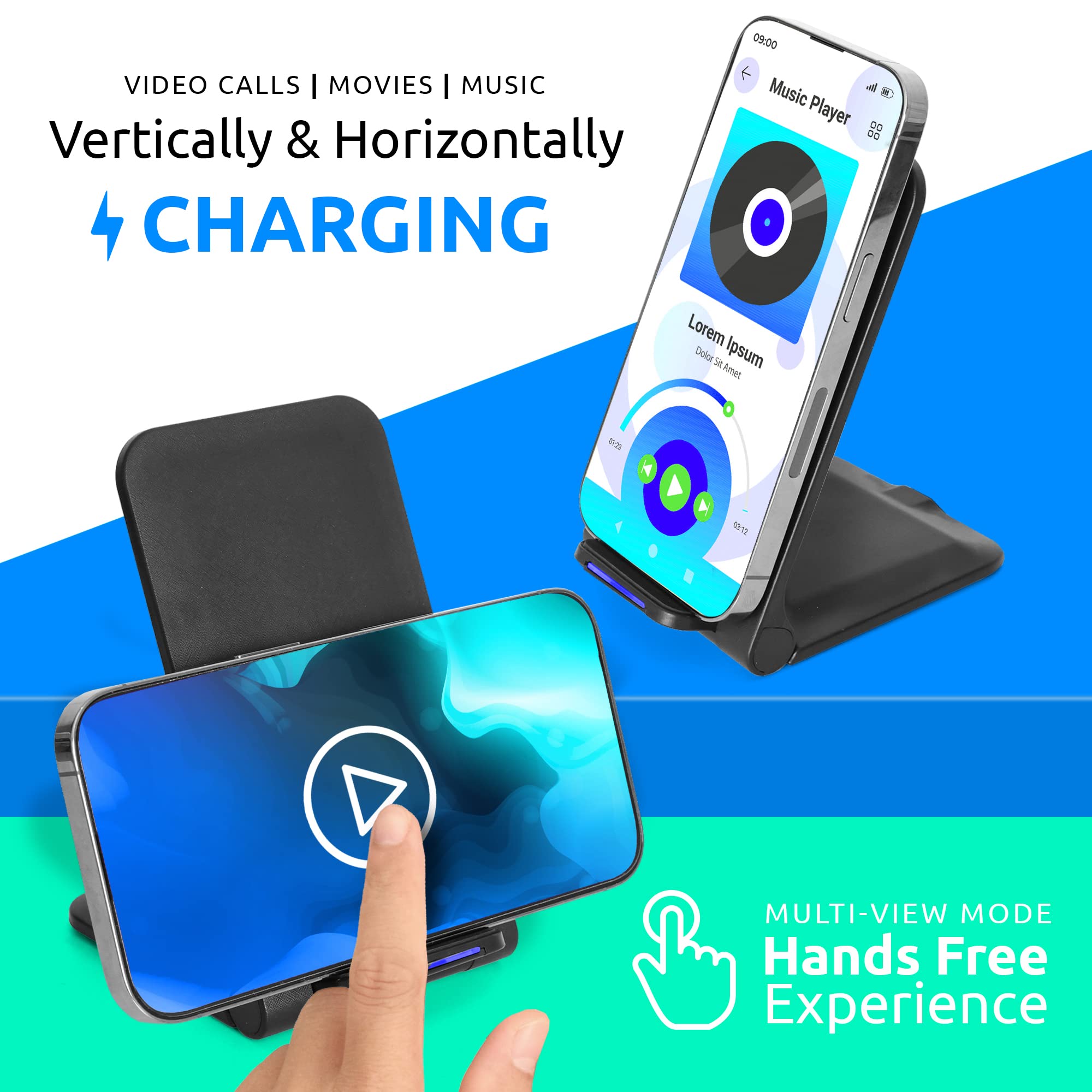 NiYo Portable Foldable Wireless Phone Charger Stand - Fast Qi Charging for iPhone, Samsung Galaxy & AirPods - Perfect for Home, Office & Travel
