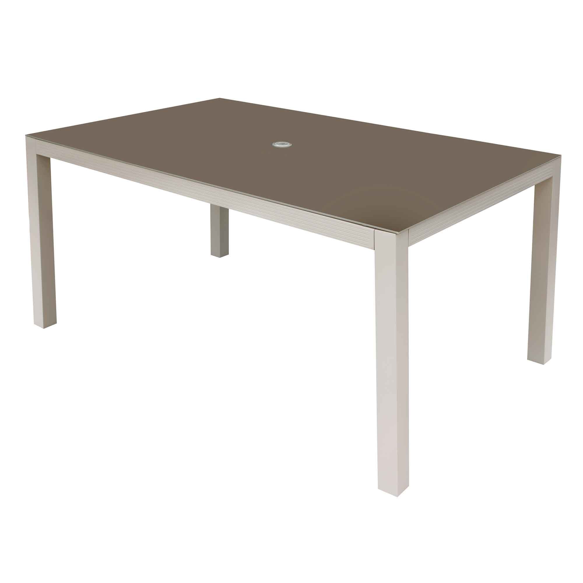 Fusion Aluminum Garden Dining Table with Tempered Glass Top & Umbrella Hole - Light Grey (DG51) | Outdoor Patio Furniture for Backyard, Poolside & BBQ Gatherings