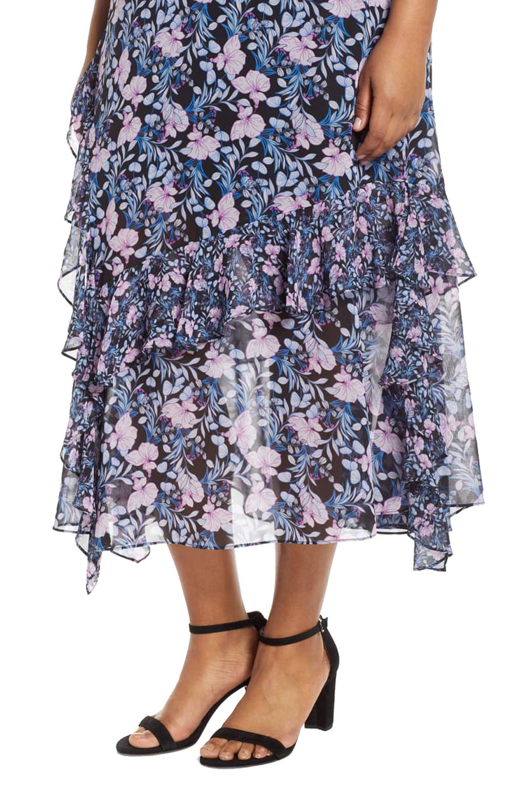 Vince Camuto Women's Plus Size Ruffled Floral Maxi Skirt - Elegant Boho Summer Dress for Beach, Vacation & Casual Outings