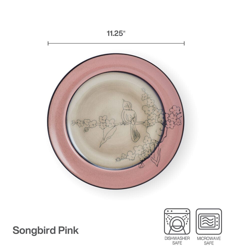 Song Bird Pink Set of 4 Dinner Plates - Elegant Floral Design Porcelain Plates for Dining, Party, Wedding & Home Decor | Perfect for Everyday Meals, Entertaining Guests & Special Occasions
