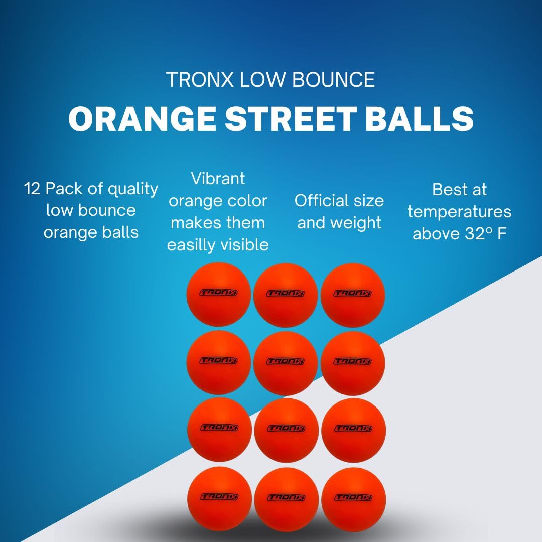 Street Hockey Balls - 12 Pack Low Bounce Orange Official Roller Hockey Balls for Outdoor & Dek Hockey - Perfect for Driveway, Street & Backyard Hockey Games