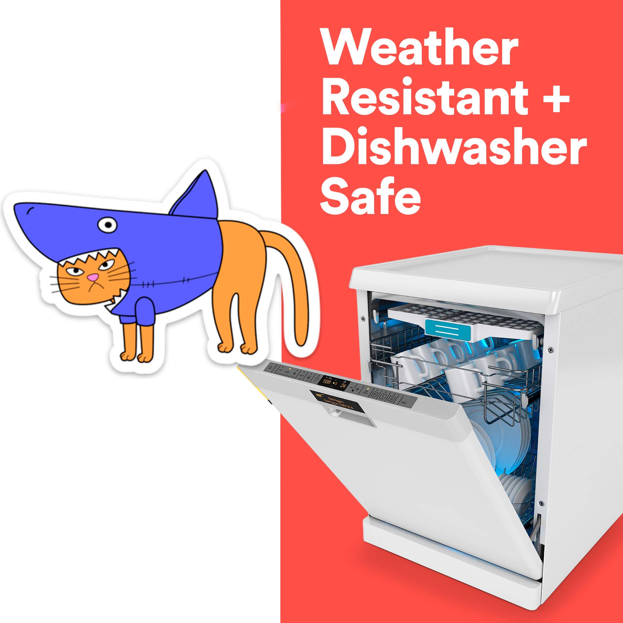 Stickeroonie Funny Shark Suit & Grumpy Cat Vinyl Decals - 4 Inch Cute Laptop, Computer, Hydro Flask, Car & Phone Stickers - Perfect for Water Bottles, Tech Devices & Vehicle Decor
