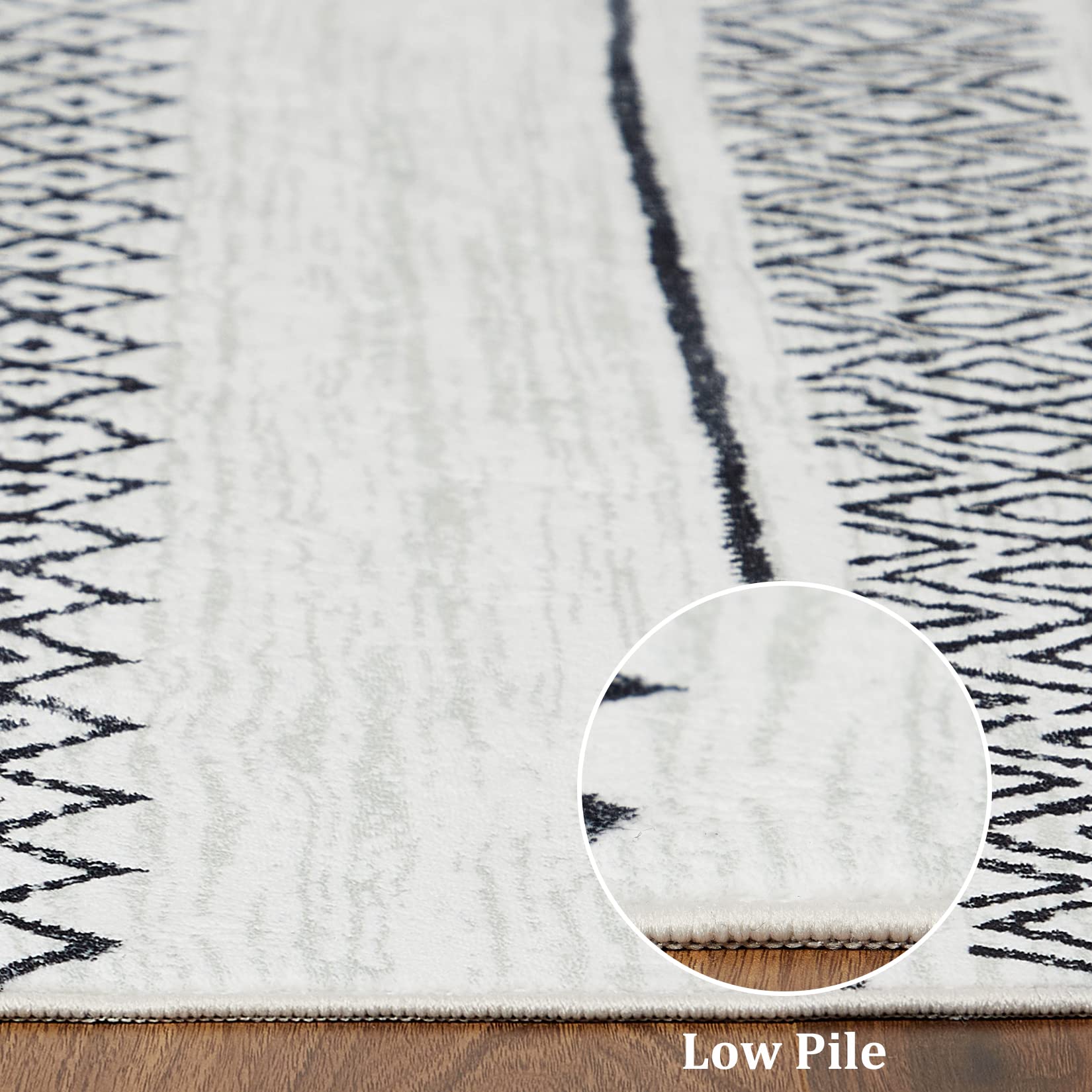 Zacoo 8x10 Non-Slip Geometric Abstract Area Rug - Low Pile Living Room Carpet, Bedroom Decor, Dining & Nursery Rug - Grey/White | Perfect for High-Traffic Areas, Pet-Friendly & Easy to Clean