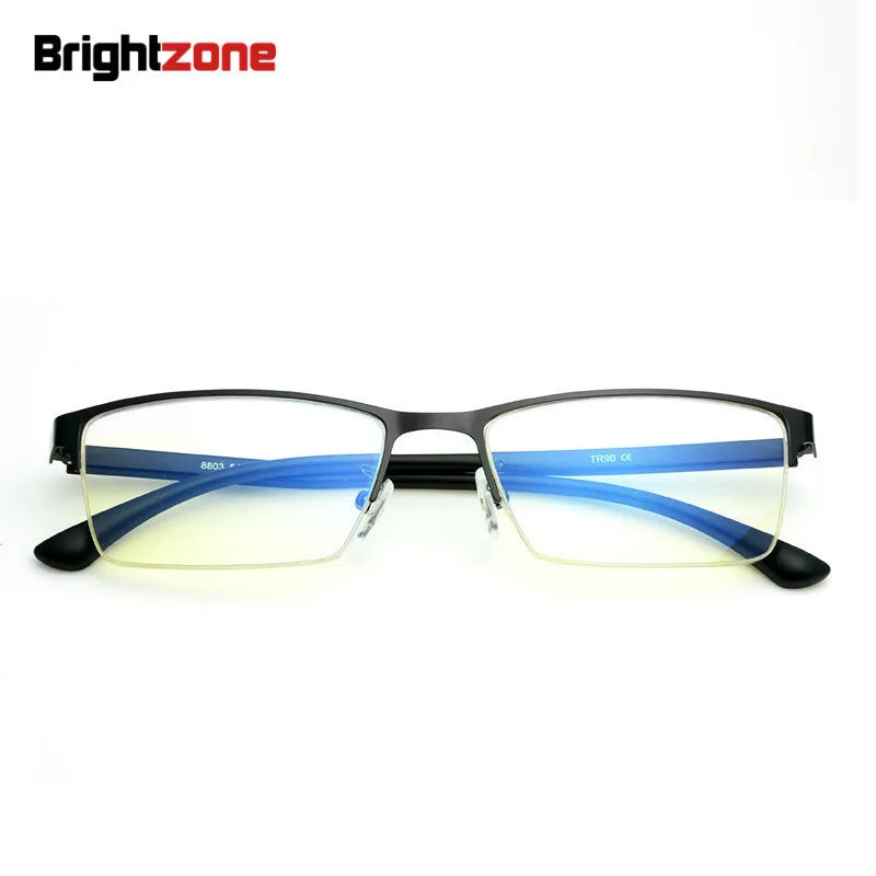 Brightzone Unisex Semi-Rim Square Alloy Eyeglasses Frame 48803 - Lightweight & Durable for Work, Reading & Fashion