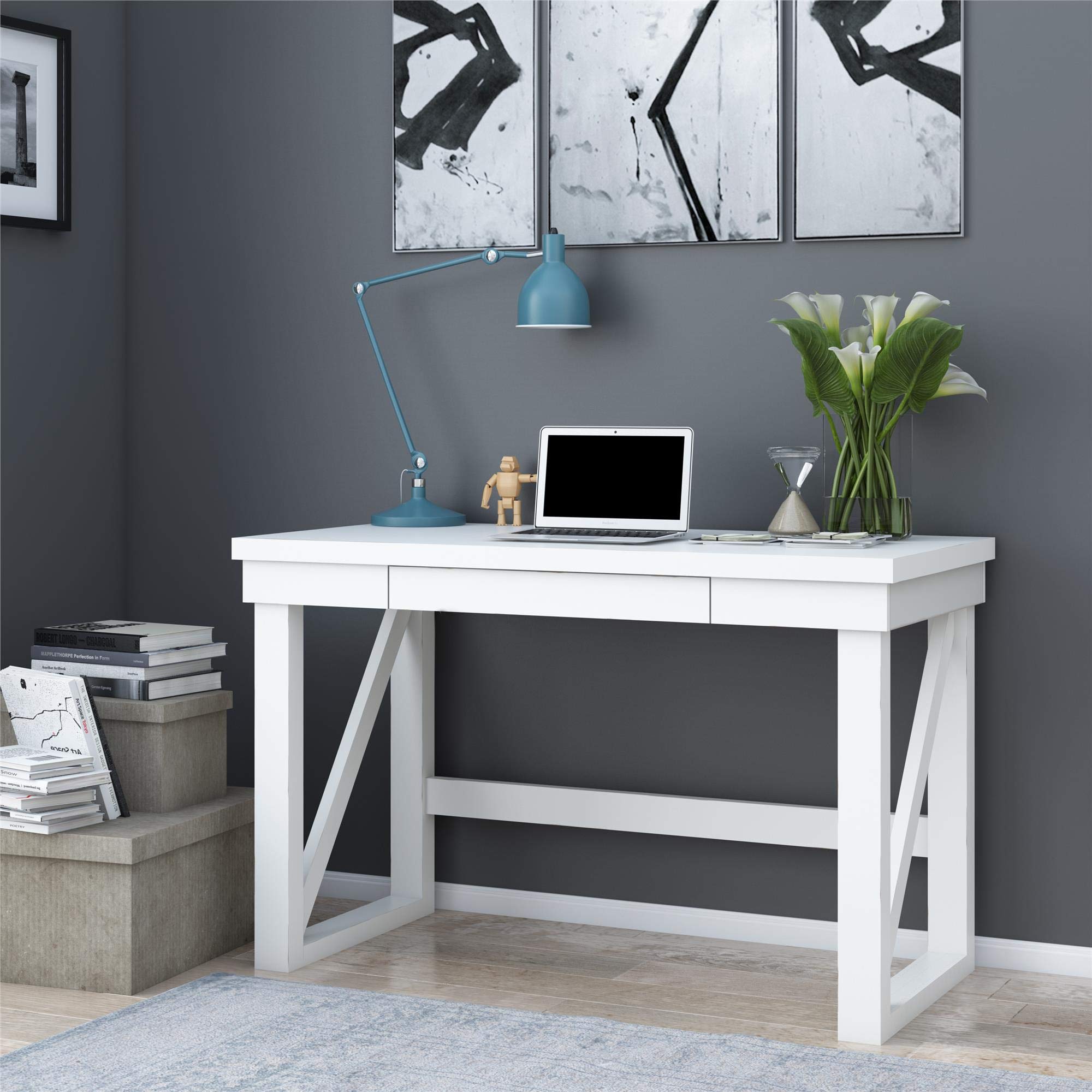 Ameriwood Home Crestwood White Computer Desk - Compact Home Office Desk for Small Spaces, Study & Work from Home