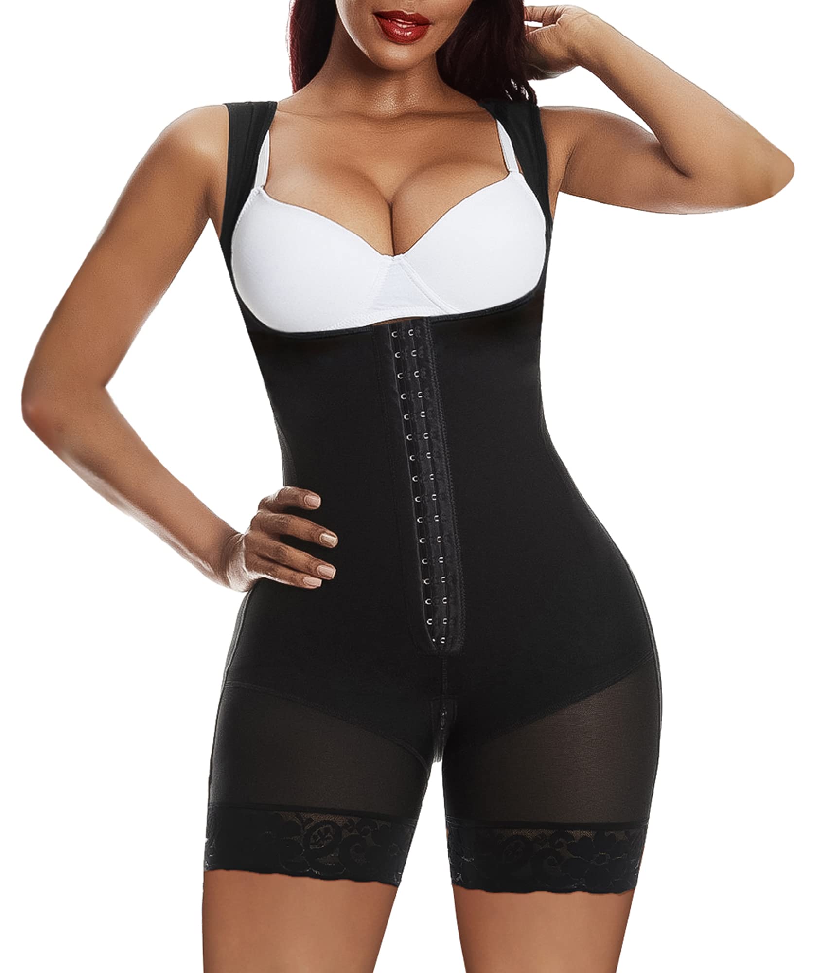SHAPERX Women's Tummy Control Shapewear - Colombian Fajas Body Shaper with Zipper & Open Bust - Slimming Bodysuit for Everyday Wear, Special Occasions & Postpartum Recovery