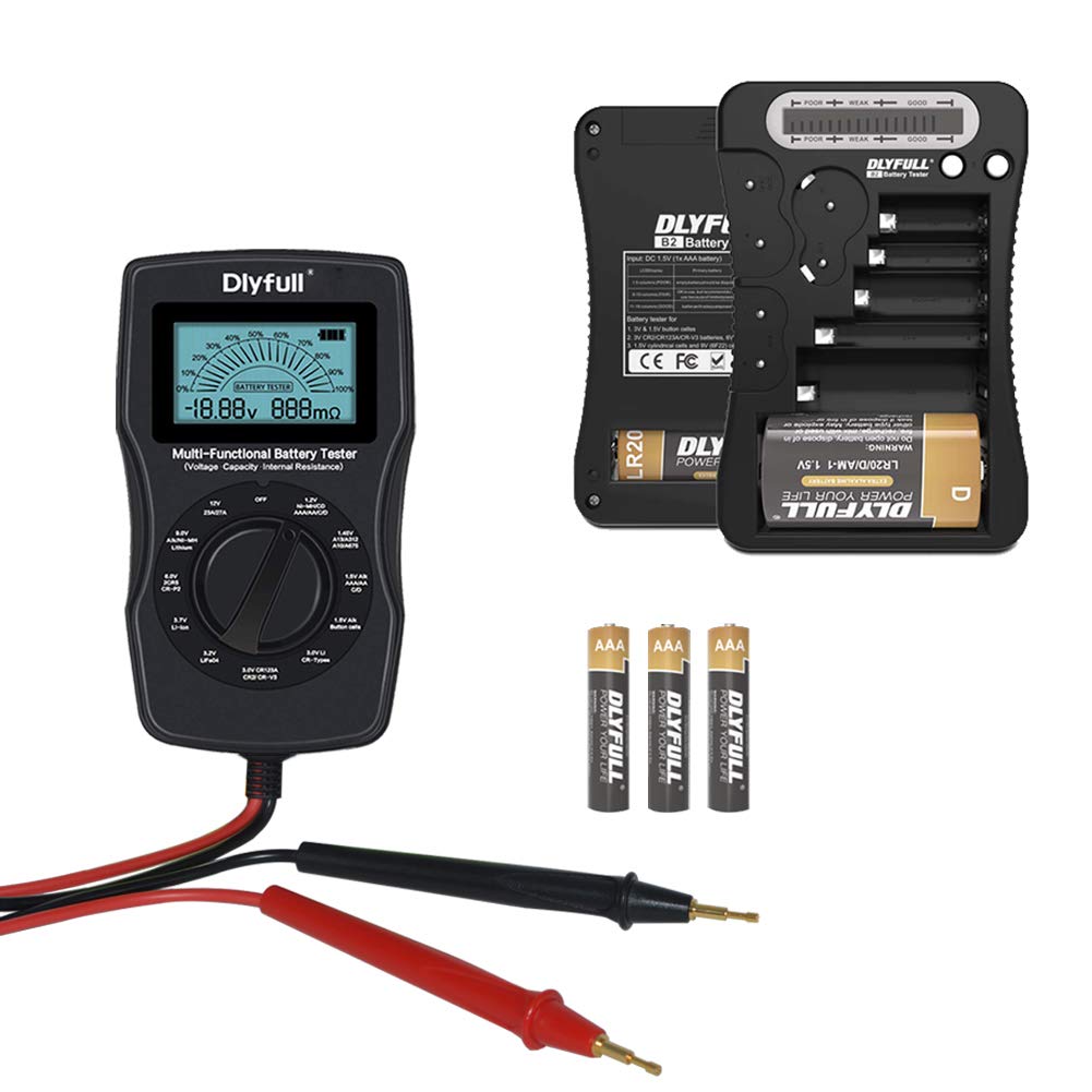 Dlyfull B3 & B2 Universal Battery Tester with 3 AAA Batteries - Check AA AAA C D 9V Button Cell Voltage - Perfect for Home, Office, and Emergency Kits