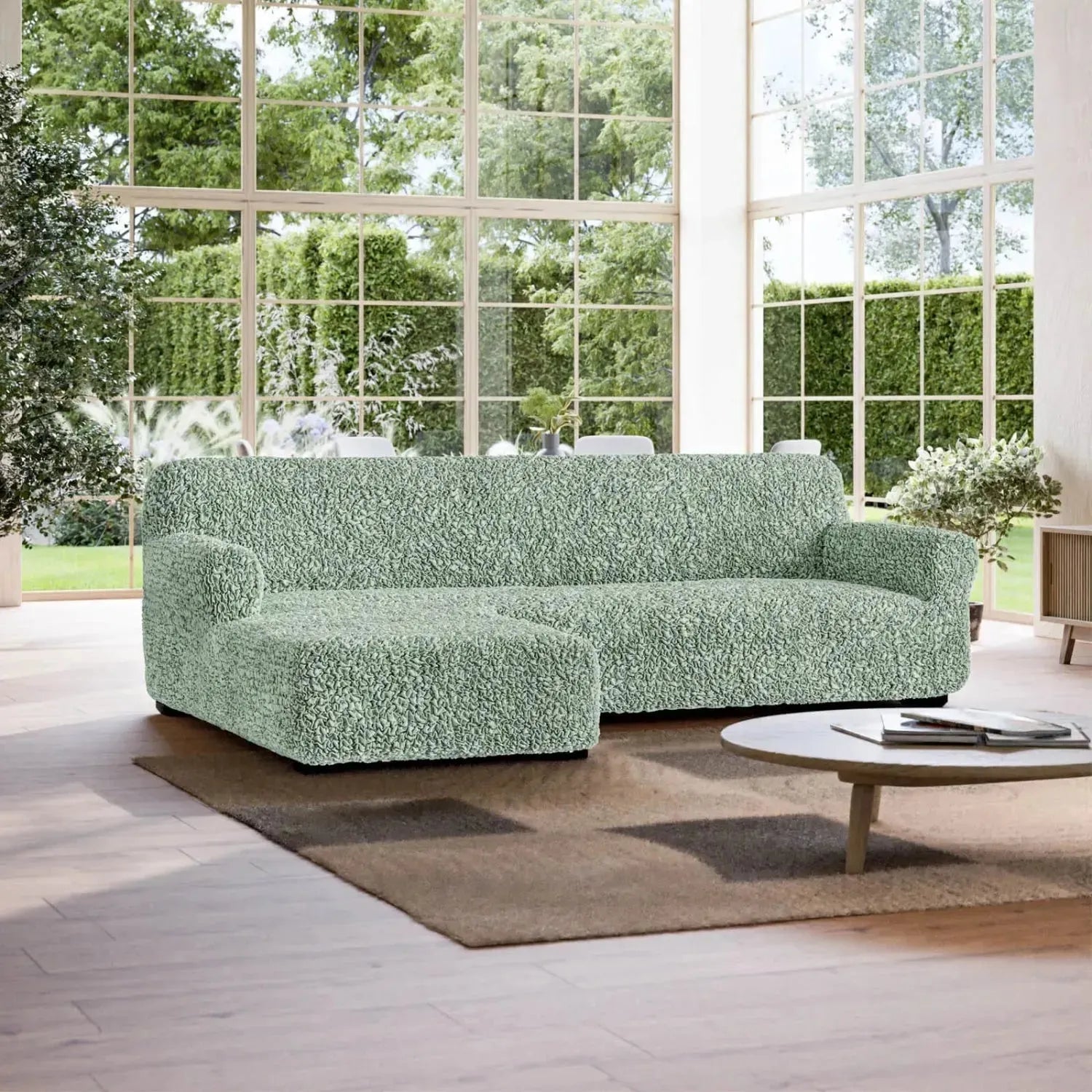 L-Shaped Sofa Slipcover with Left Chaise - Soft Fuco Cotton Fabric - Perfect for Sectional Couches in Living Room, Family Room & Home Theater