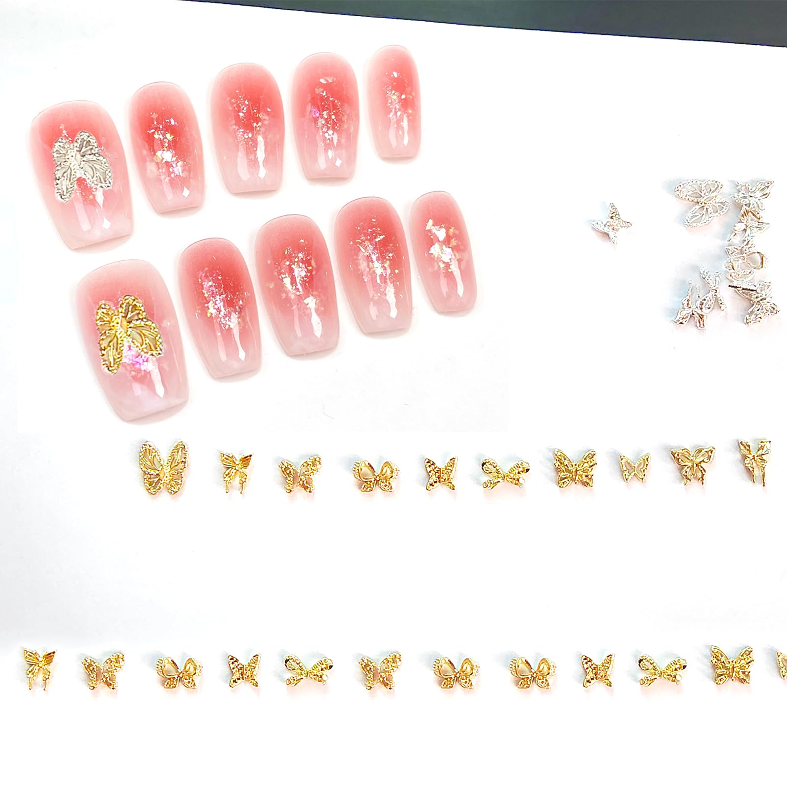 100 PCS 3D Butterfly Nail Charms - Gold & Silver Nail Art Decorations for Acrylic Nails, Manicure Designs | Perfect for DIY Nail Art, Salon Professionals, and Special Occasions