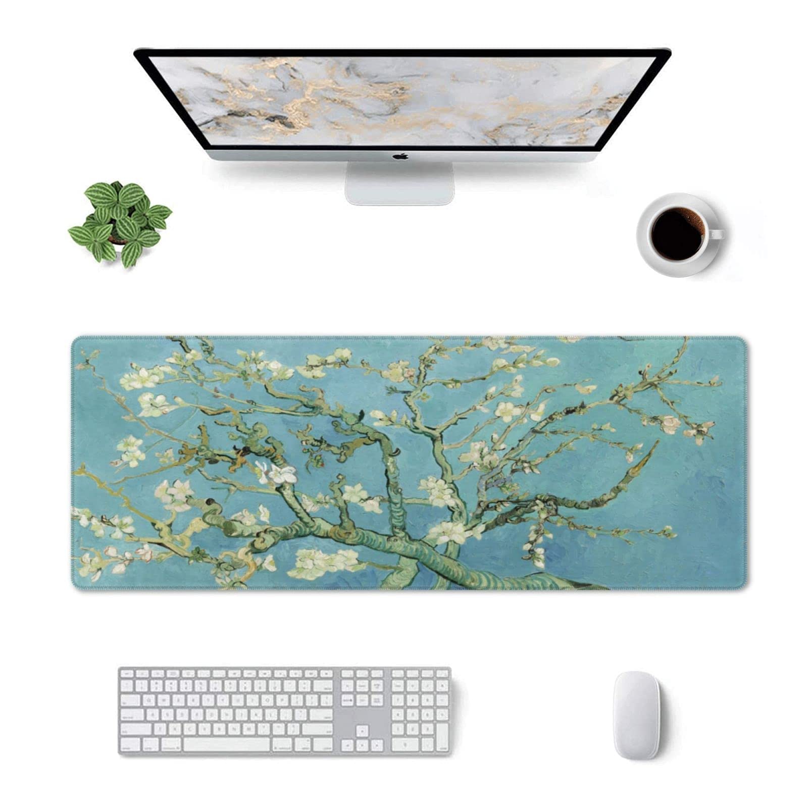 Van Gogh Almond Blossom Gaming Mouse Pad - Non-Slip XL Large Mousepad with Stitched Edges & Rubber Base - Desk Mat for PC, Laptop, Computer - Perfect for Office Work, Gaming & Home Decor