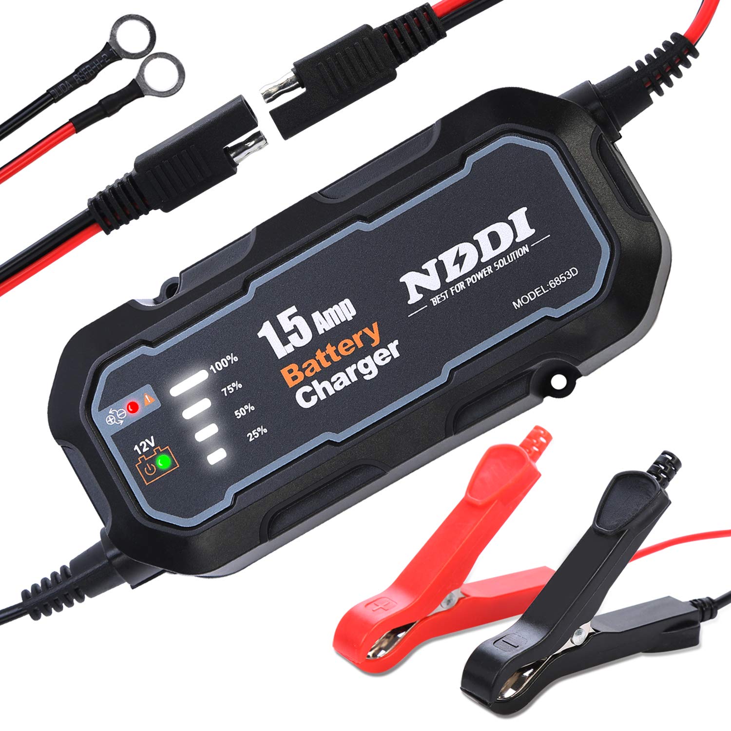 1.5A Fully-Automatic Smart Car Battery Charger - 12V Portable Automotive Charger, Battery Maintainer, Trickle Charger & Desulfator with Temperature Compensation - Perfect for Cars, Motorcycles, RVs & Seasonal Vehicle Storage