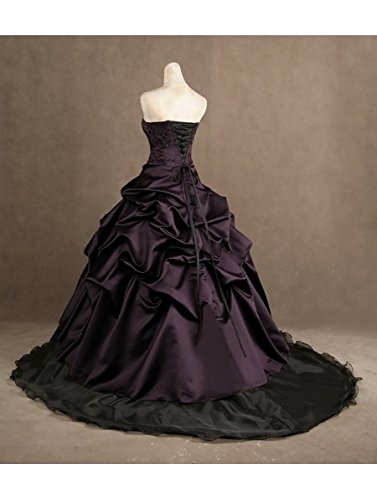 Kivary® Strapless Deep Purple & Black A-Line Gothic Prom Corset Wedding Dress for Women - Elegant Formal Evening Gown for Homecoming, Ball, Bridal Party & Special Occasions