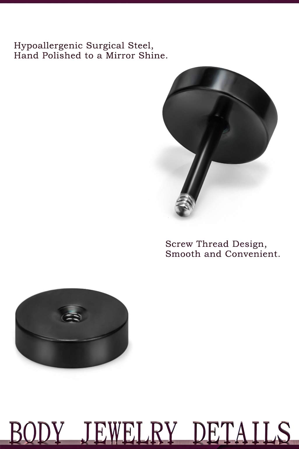 18G Flat & Dot Stud Earrings for Cartilage, Lobe, Helix, Conch & Tragus - Surgical Steel Piercing Jewelry for Women & Men (Silver/Black, 1mm) - Perfect for Everyday Wear & Body Piercing Styles