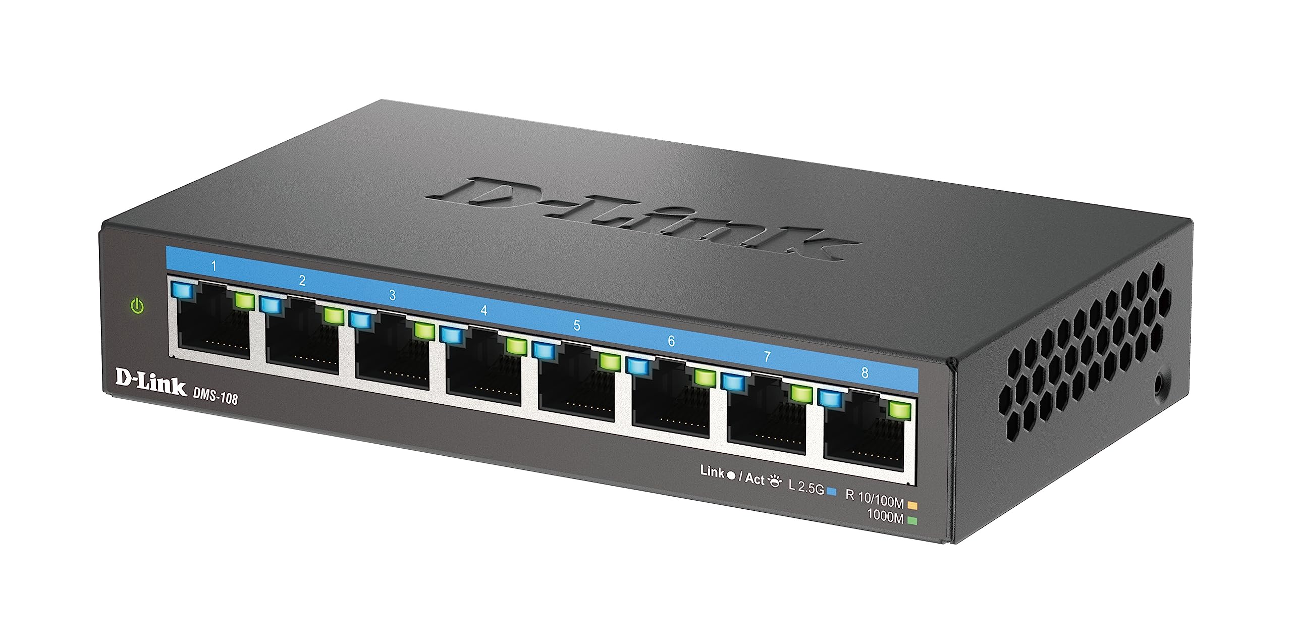 D-Link DMS-108 8-Port 2.5G Multi-Gigabit Unmanaged Desktop Switch | 8 x 2.5G Ethernet Ports | Fanless & Compact Metal Design | Plug & Play | QoS Support | Ideal for Home Office, Gaming & Small Business Networks