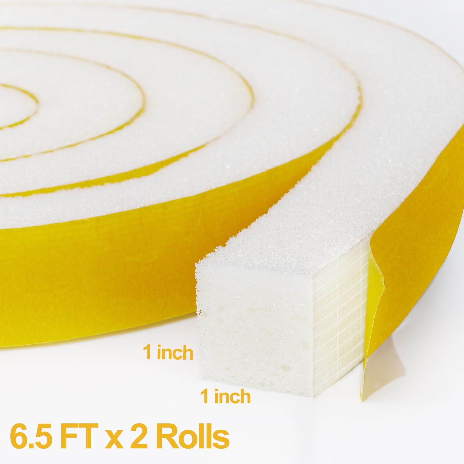 High Density 1x1 Inch Foam Tape with Adhesive - Weather Stripping for Air Conditioner Window Seal, Doors and Windows Insulation - White Sponge Stripe for Home, Office & RV Use
