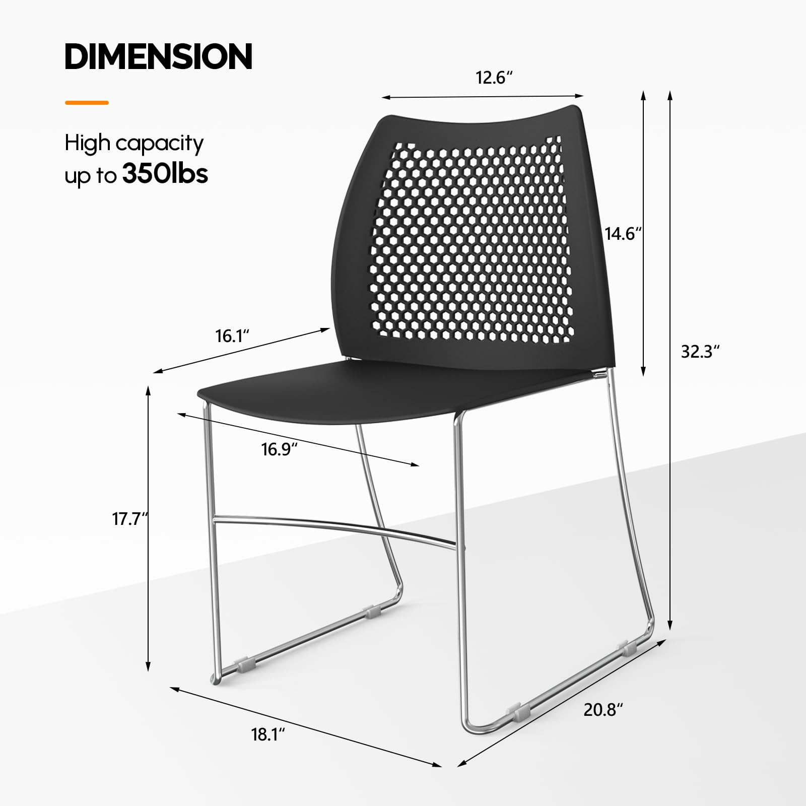 VINGLI 8-Pack Stackable Office Chairs - Heavy Duty Metal Sled Base with Ergonomic Plastic Seat & Ventilated Back - Perfect for Waiting Rooms, Break Rooms, Banquets & Guest Seating (Black) - Space Saving Stacking Design for Home & Commercial Use